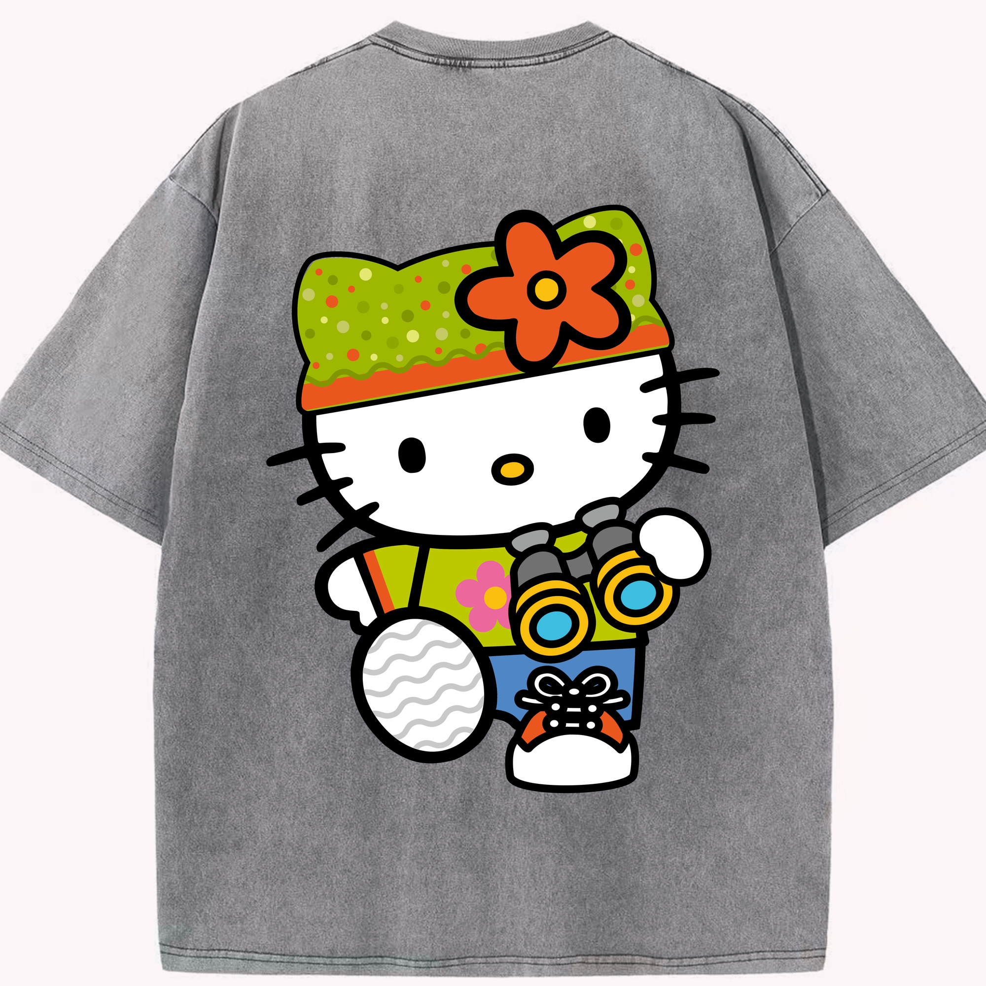 （画像用） Hello Kitty ハローキティ 綿100% ヴィンテージ風 半袖Tシャツ（背面プリント）