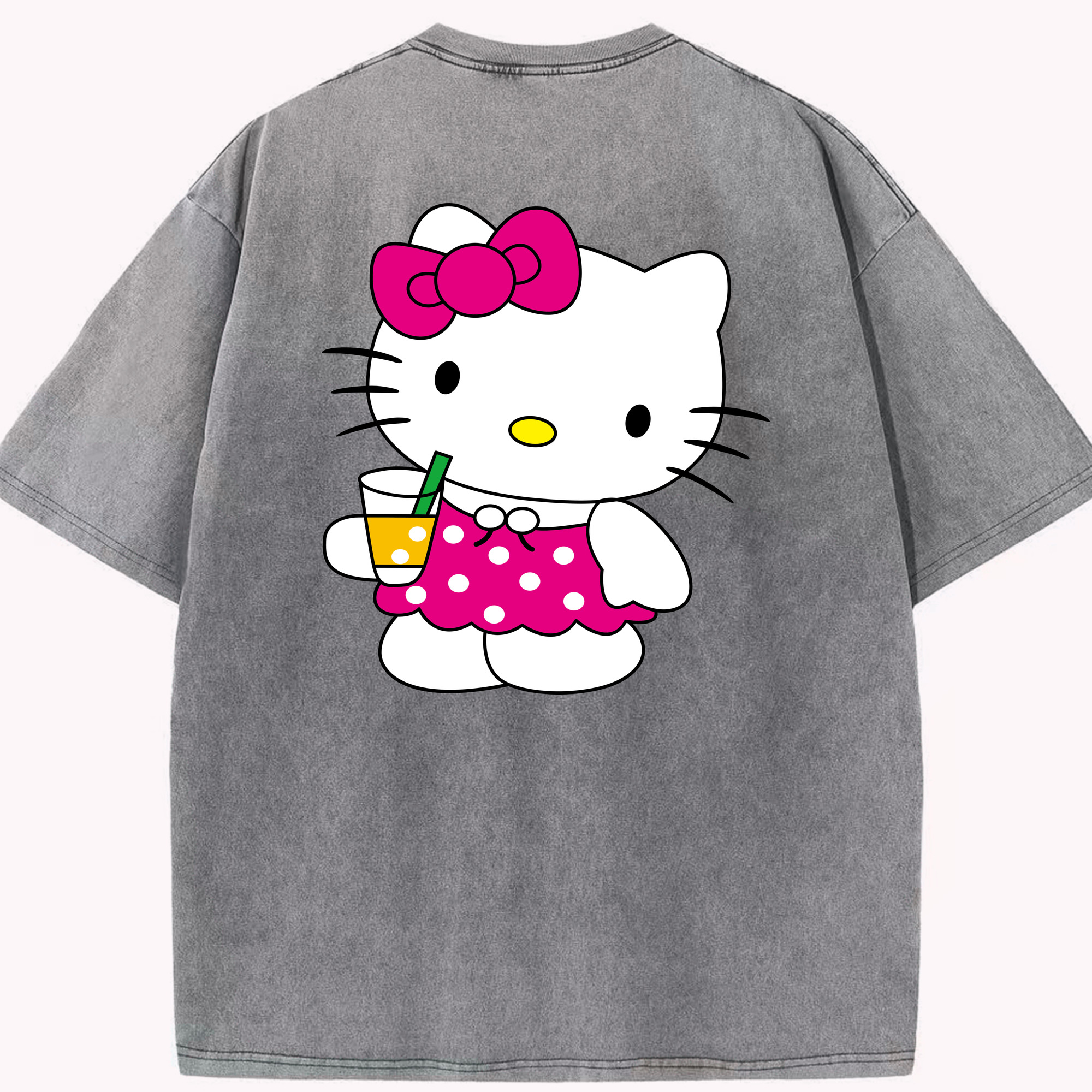 （画像用） Hello Kitty ハローキティ 綿100% ヴィンテージ風 半袖Tシャツ（背面プリント）