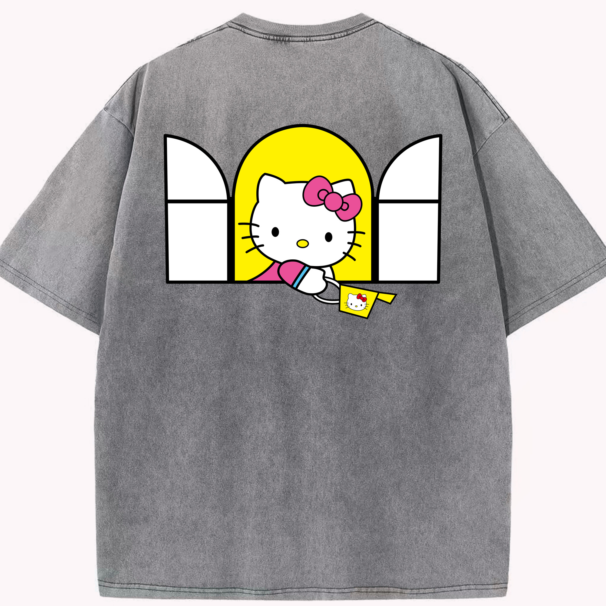 （画像用） Hello Kitty ハローキティ 綿100% ヴィンテージ風 半袖Tシャツ（背面プリント）