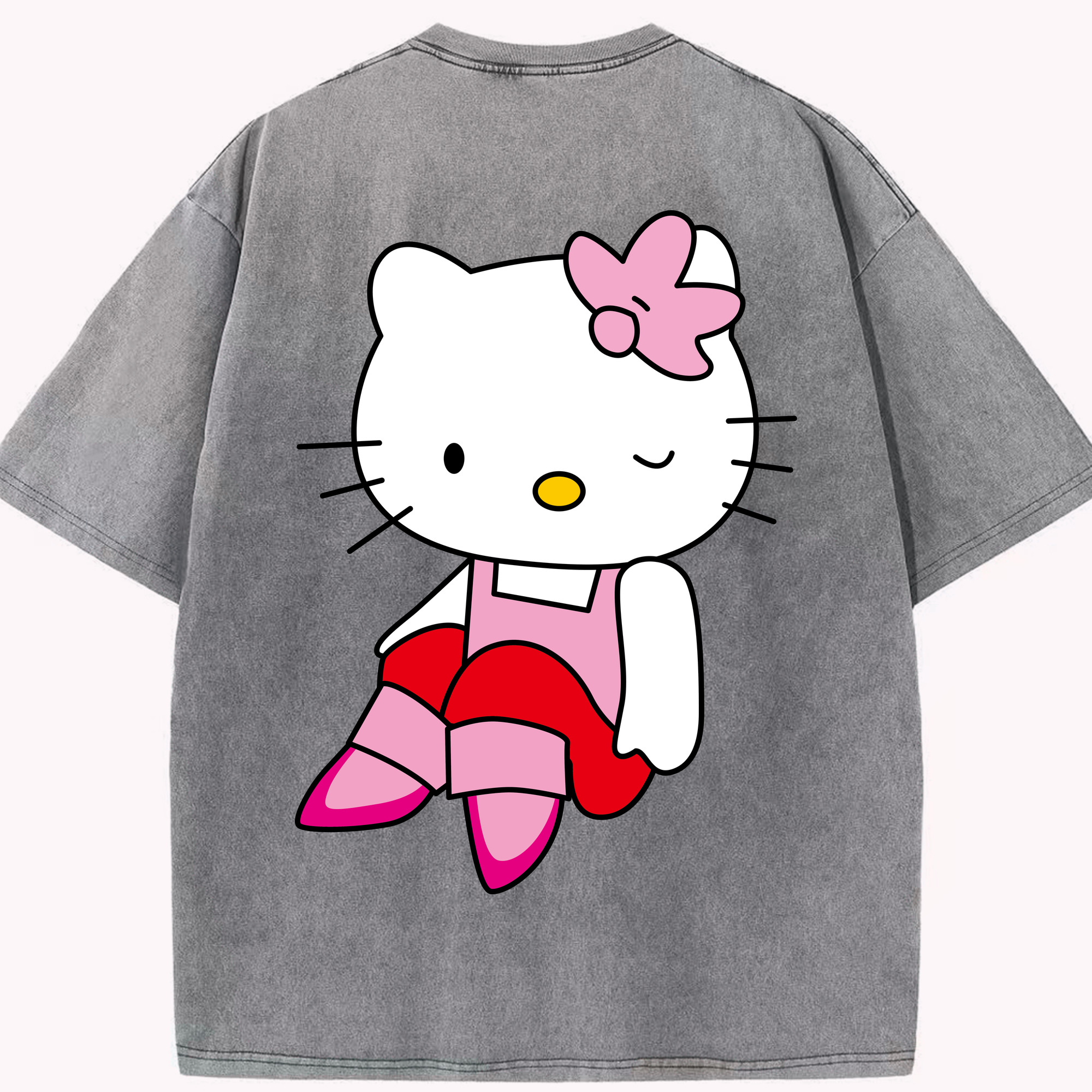 （画像用） Hello Kitty ハローキティ 綿100% ヴィンテージ風 半袖Tシャツ（背面プリント）
