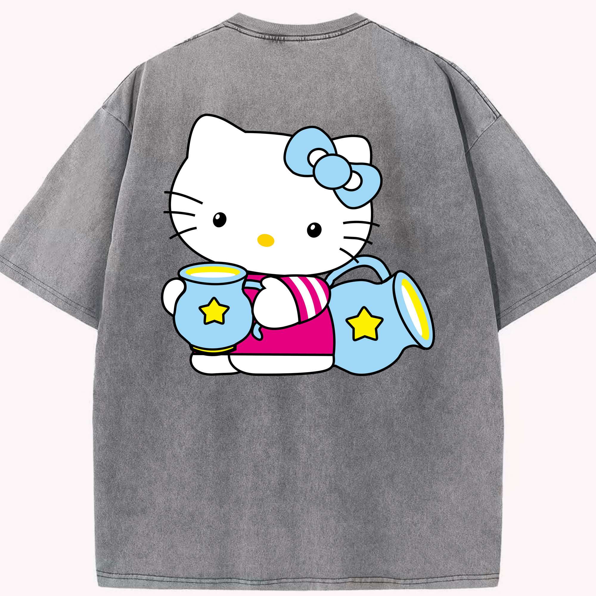（画像用） Hello Kitty ハローキティ 綿100% ヴィンテージ風 半袖Tシャツ（背面プリント）