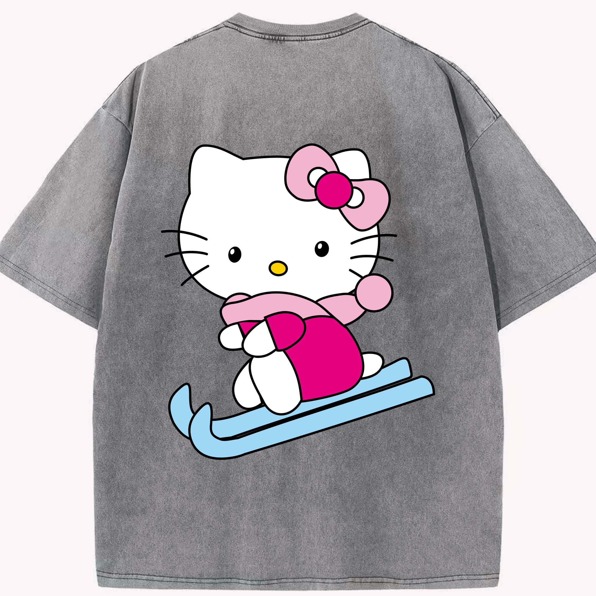 （画像用） Hello Kitty ハローキティ 綿100% ヴィンテージ風 半袖Tシャツ（背面プリント）