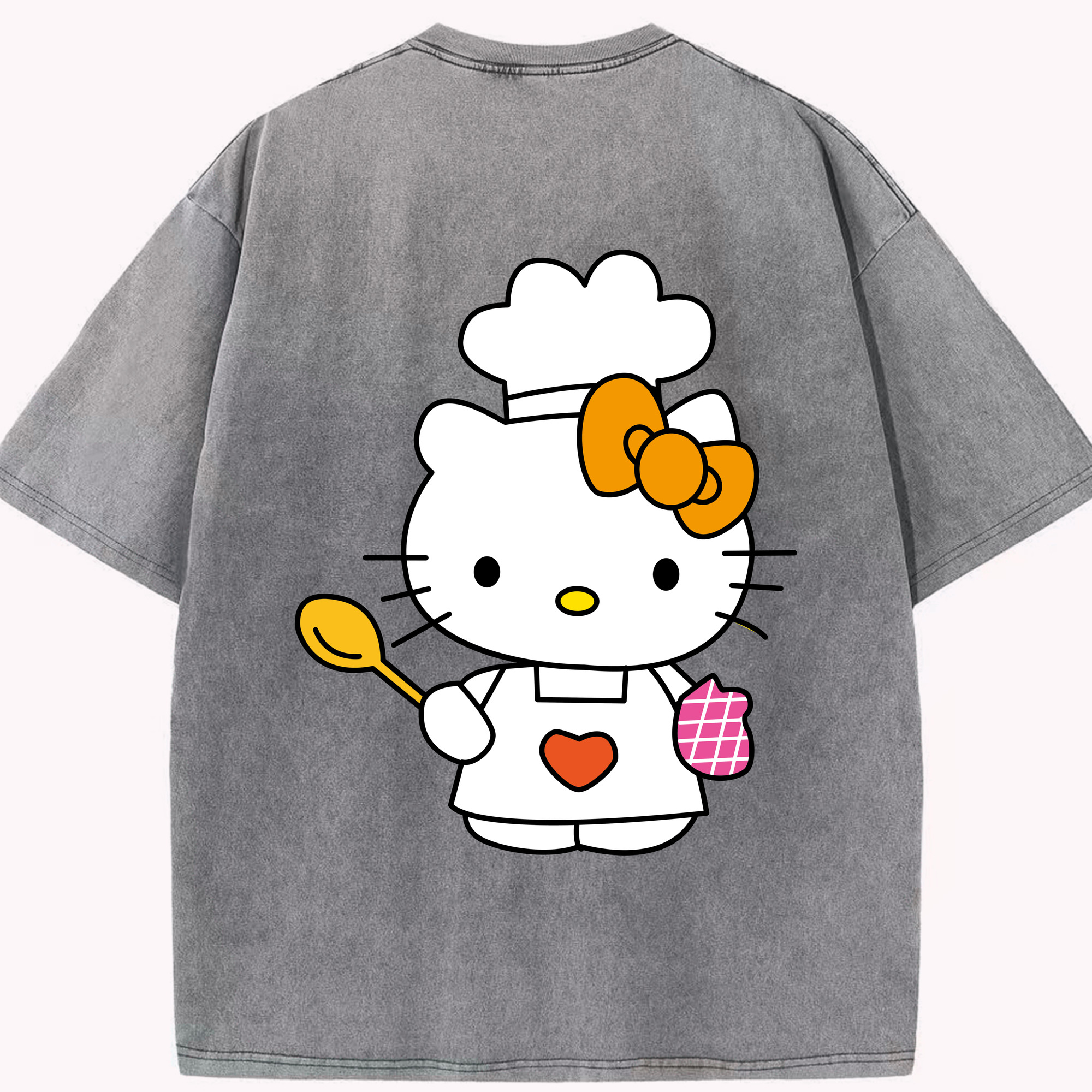 （画像用） Hello Kitty ハローキティ 綿100% ヴィンテージ風 半袖Tシャツ（背面プリント）