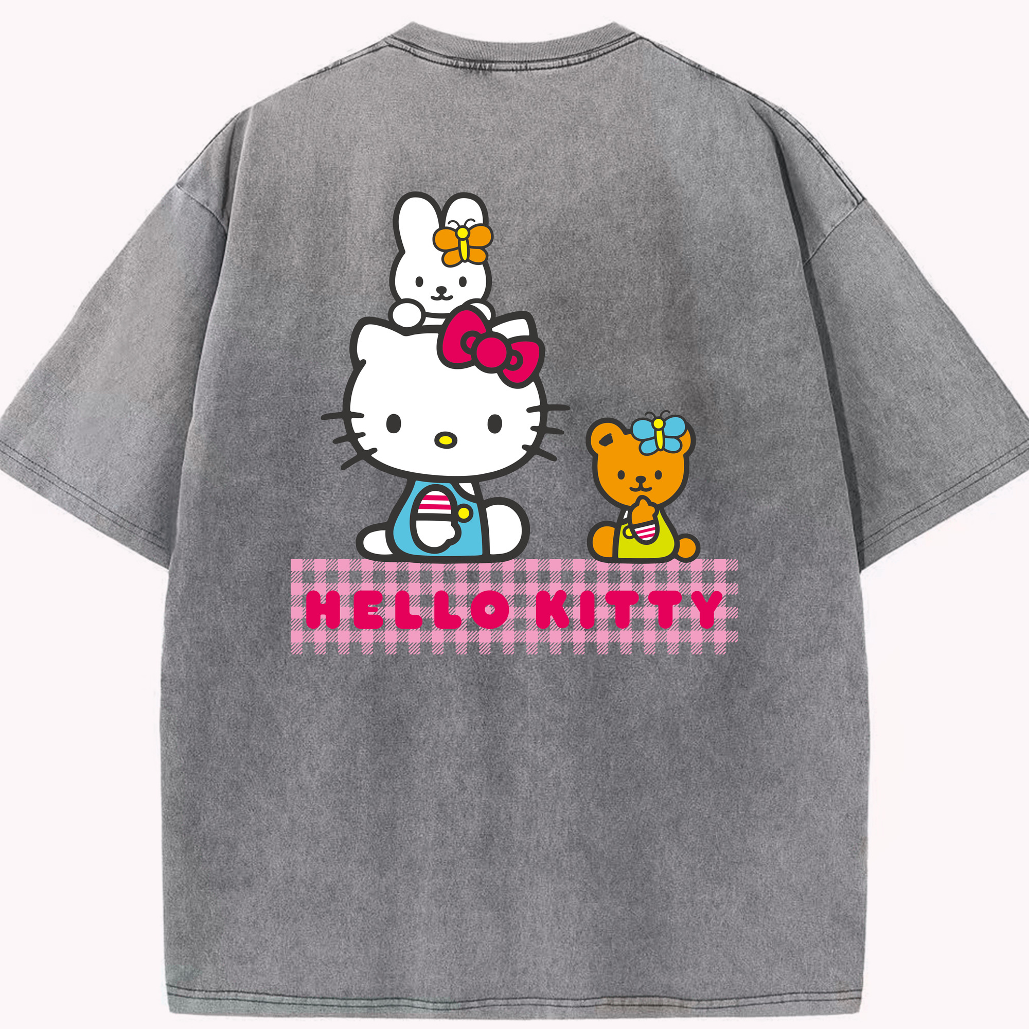 （画像用） Hello Kitty ハローキティ 綿100% ヴィンテージ風 半袖Tシャツ（背面プリント）