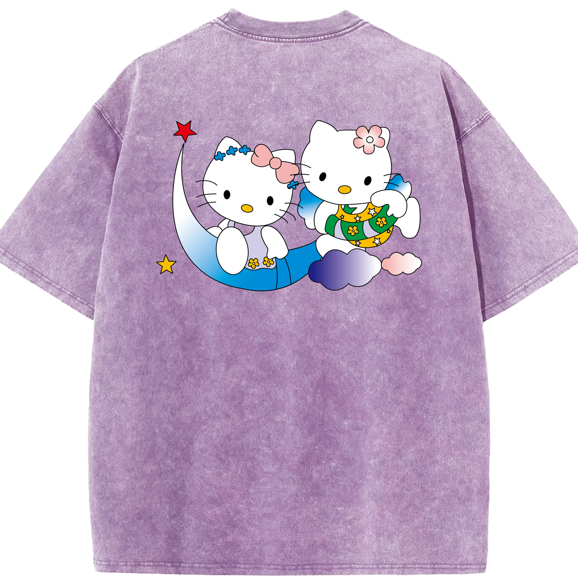 （画像用） Hello Kitty ハローキティ 綿100% ヴィンテージ風 半袖Tシャツ（背面プリント）