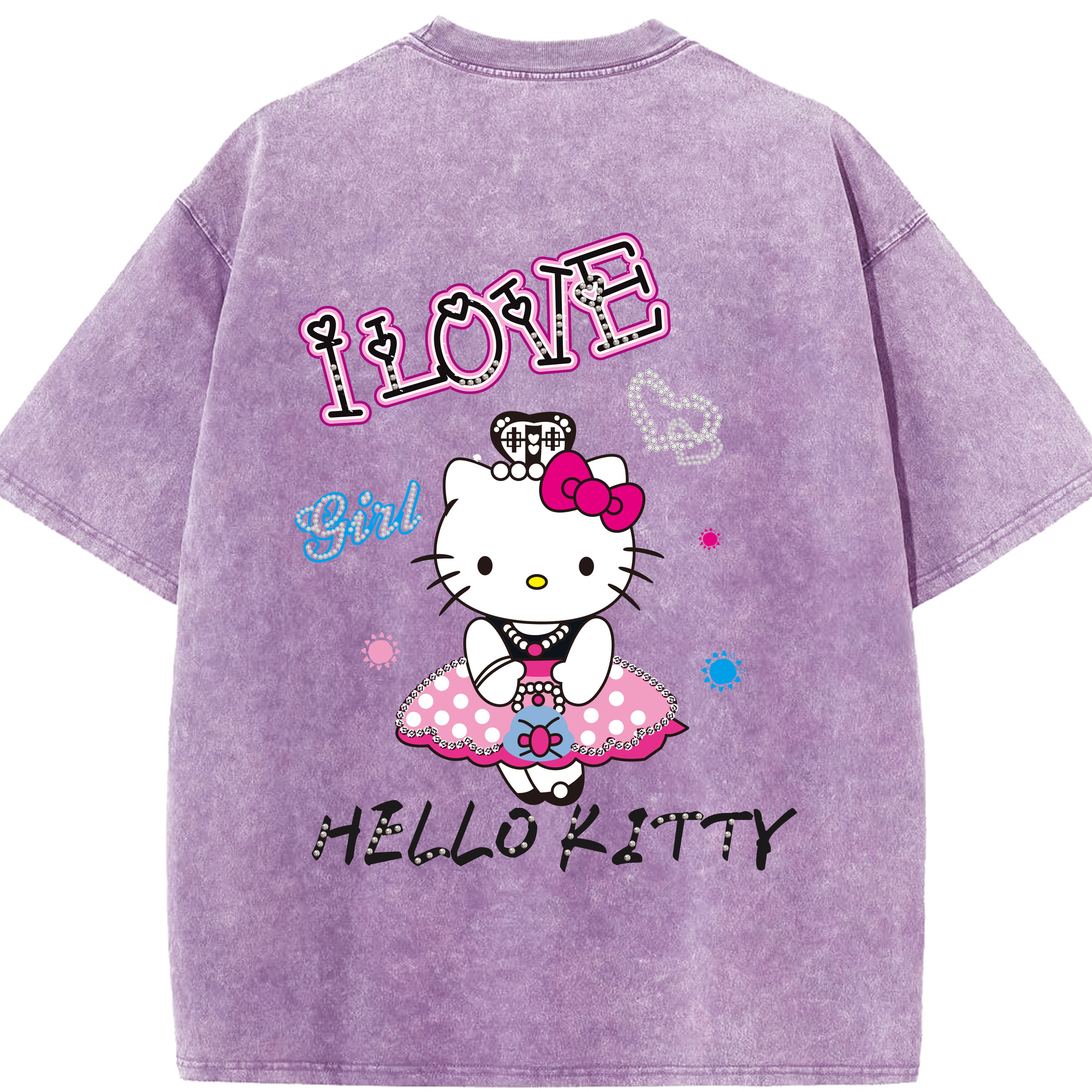 （画像用） Hello Kitty ハローキティ 綿100% ヴィンテージ風 半袖Tシャツ（背面プリント）