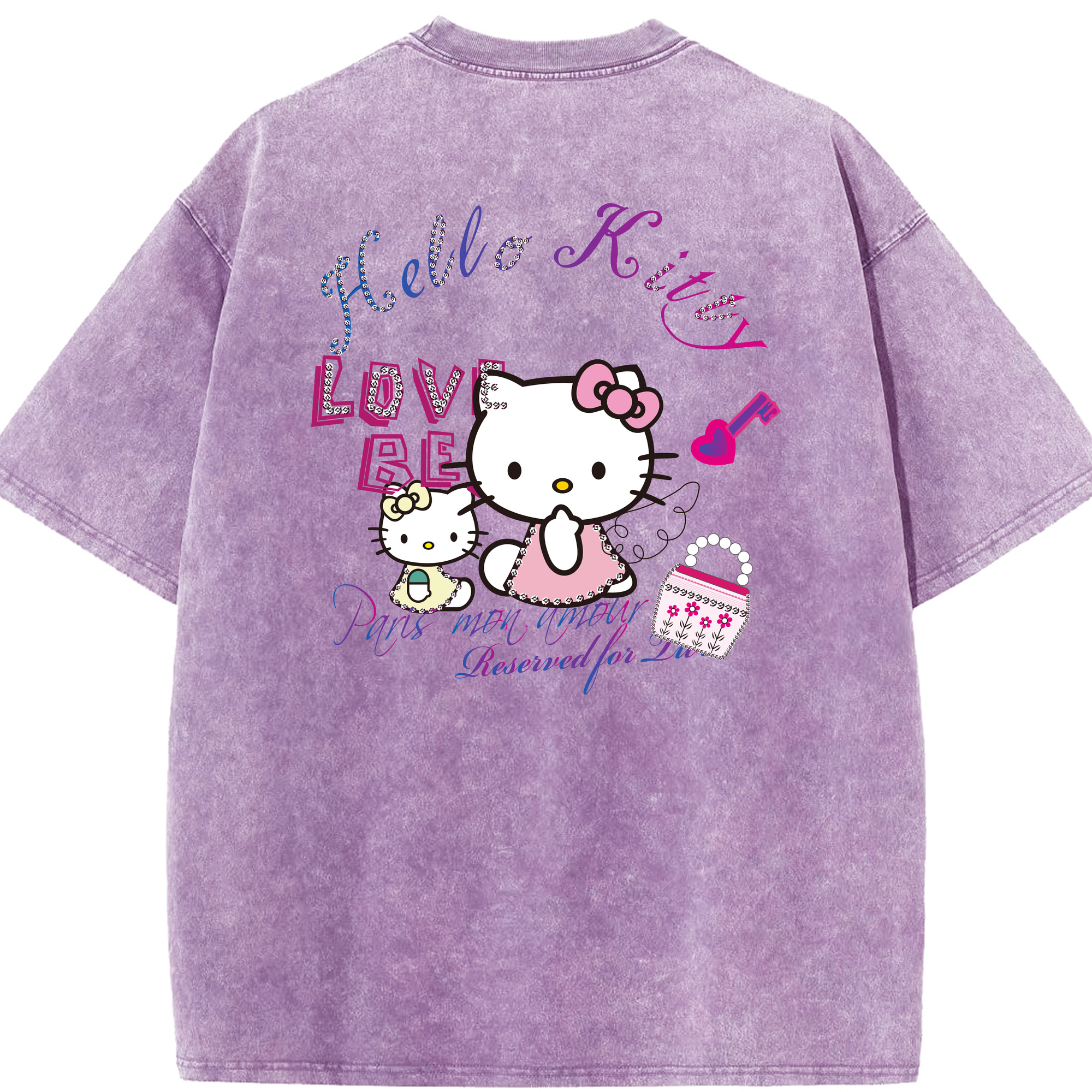（画像用） Hello Kitty ハローキティ 綿100% ヴィンテージ風 半袖Tシャツ（背面プリント）