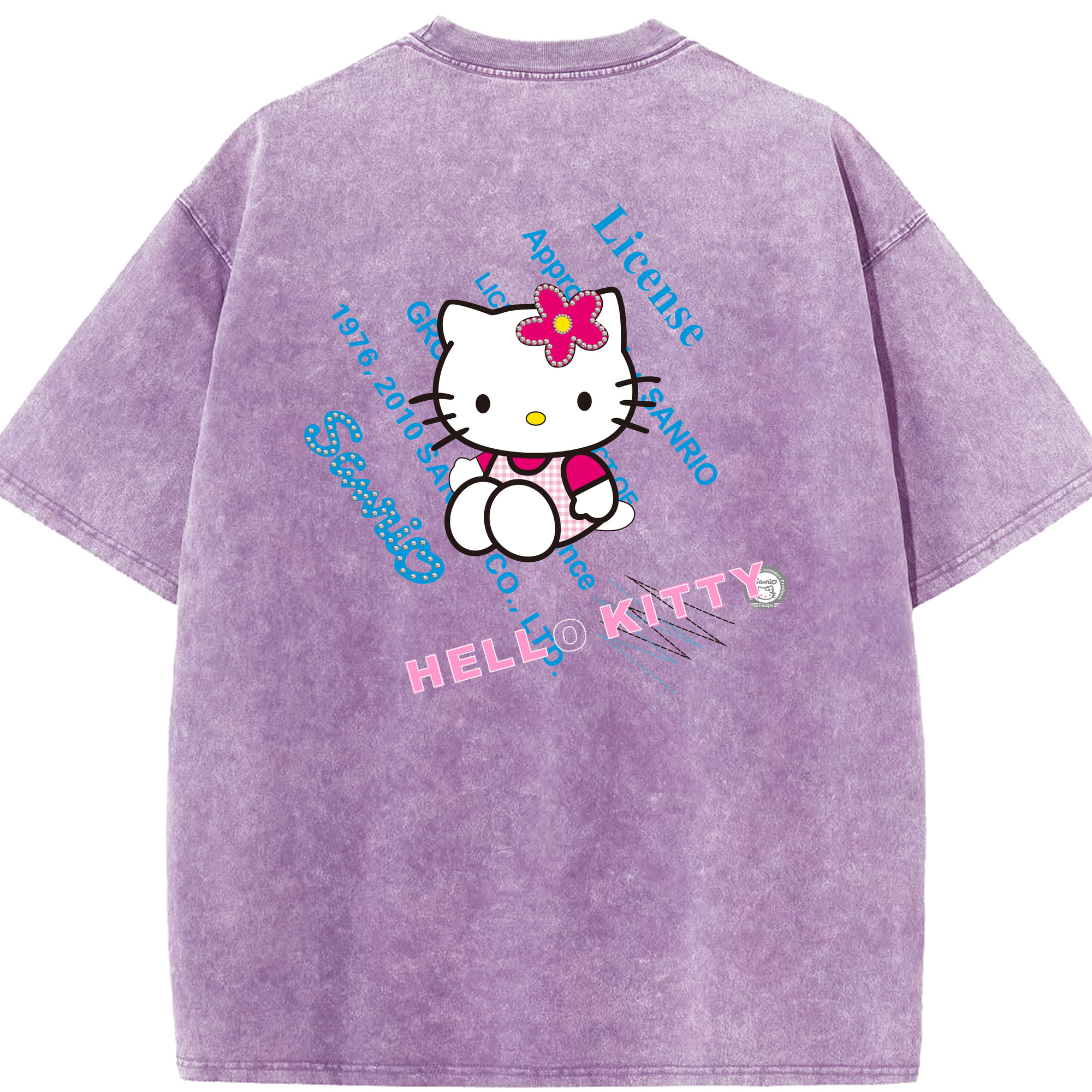 （画像用） Hello Kitty ハローキティ 綿100% ヴィンテージ風 半袖Tシャツ（背面プリント）