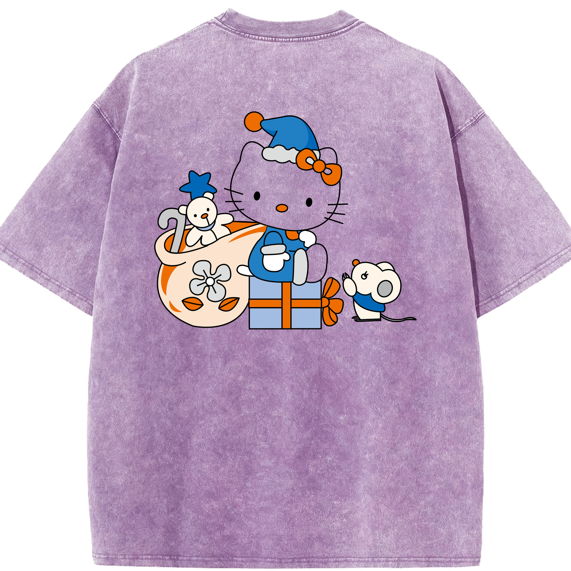 （画像用） Hello Kitty ハローキティ 綿100% ヴィンテージ風 半袖Tシャツ（背面プリント）