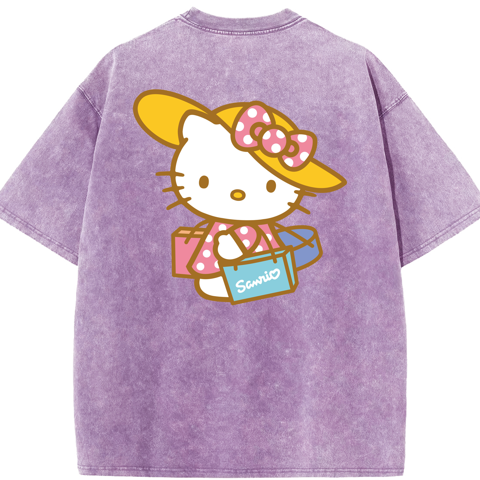 （画像用） Hello Kitty ハローキティ 綿100% ヴィンテージ風 半袖Tシャツ（背面プリント）