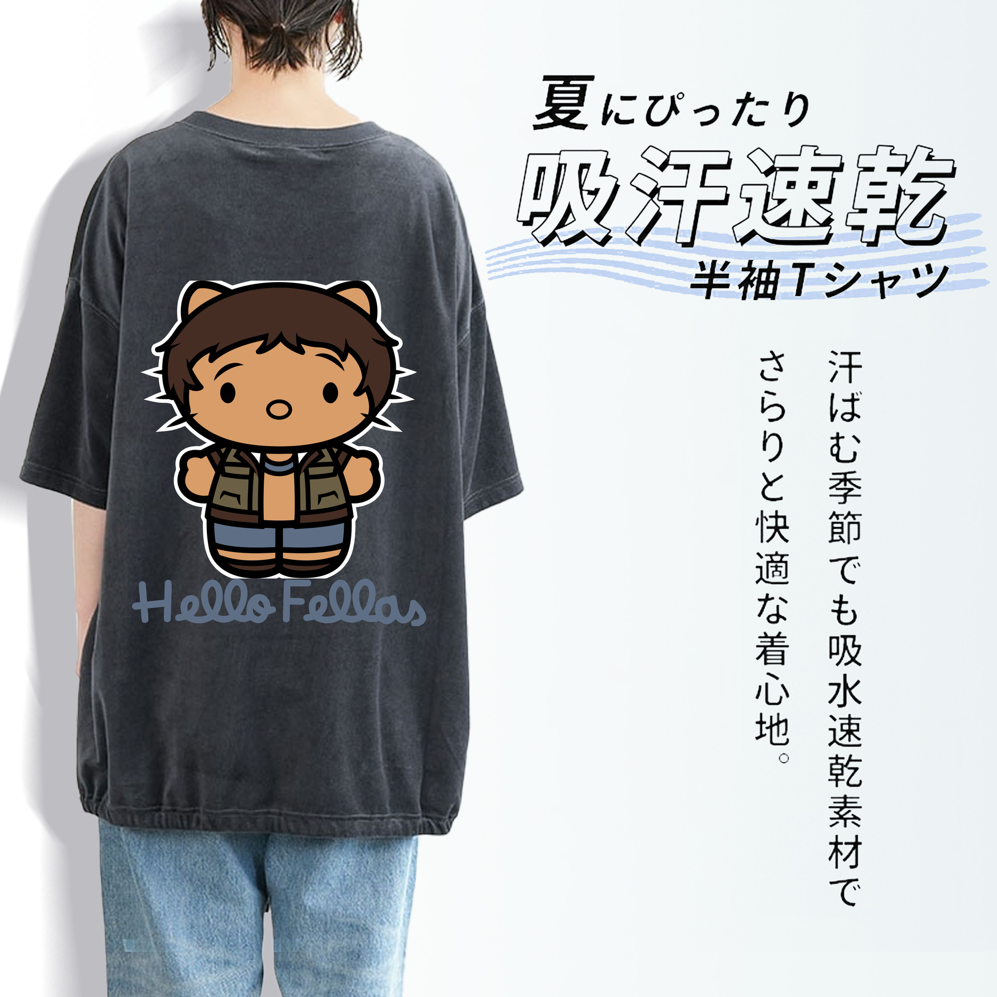 Hello Kitty ハローキティ 綿100% ヴィンテージ風 半袖Tシャツ（背面プリント）