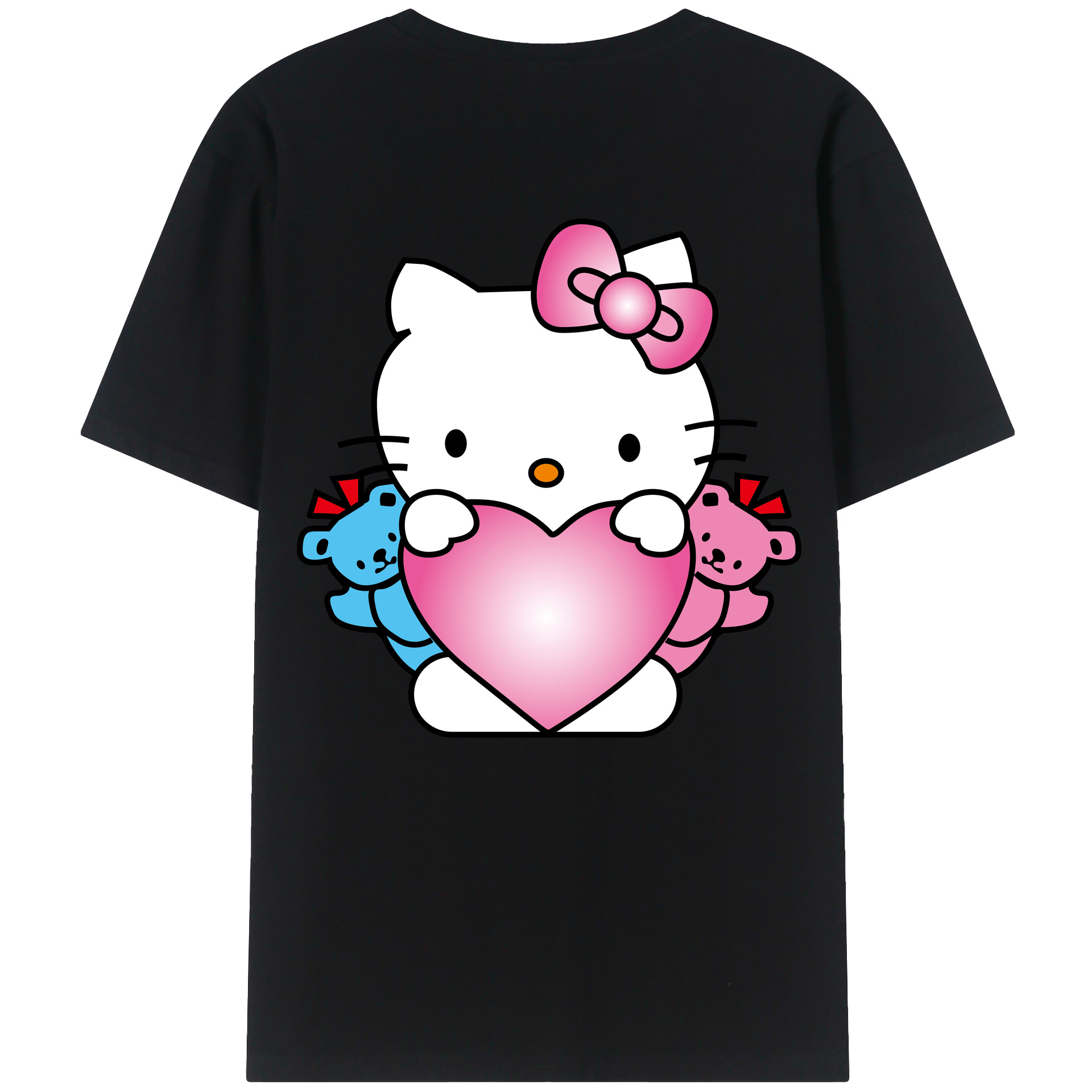 （画像用） Hello Kitty ハローキティ 綿100％ メンズ半袖Tシャツ（バックプリント） 通気性
