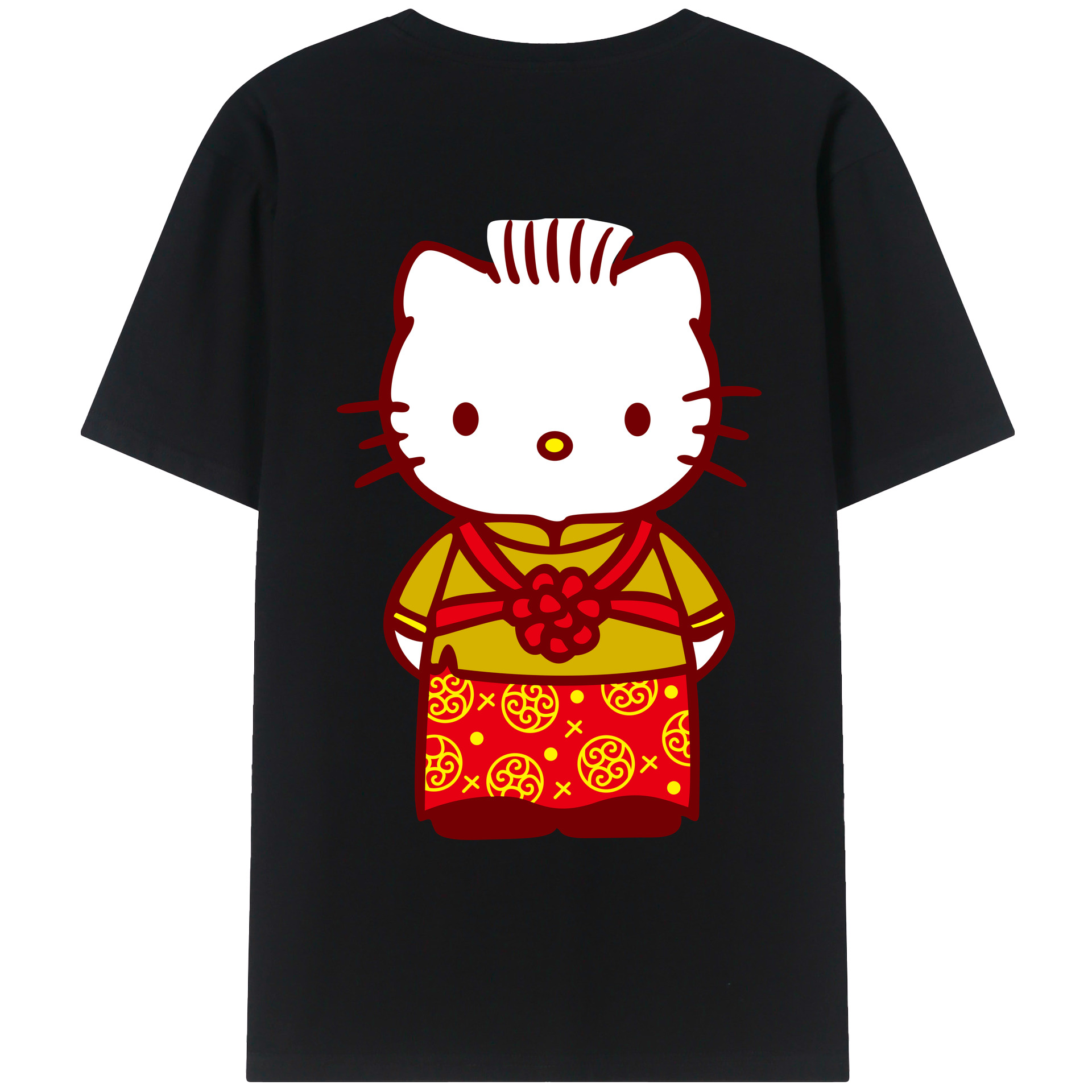 （画像用） Hello Kitty ハローキティ 綿100％ メンズ半袖Tシャツ（バックプリント） 通気性