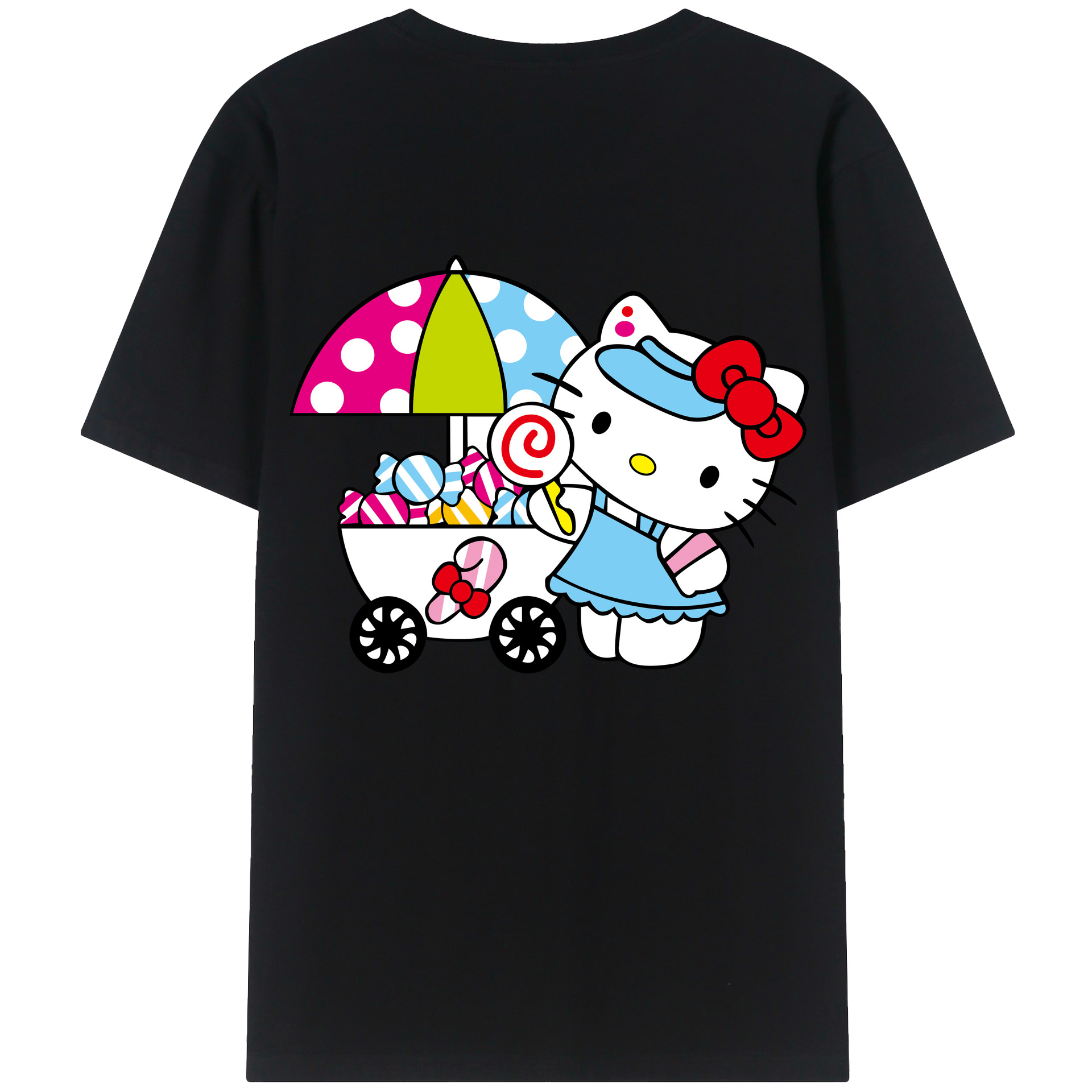 （画像用） Hello Kitty ハローキティ 綿100％ メンズ半袖Tシャツ（バックプリント） 通気性