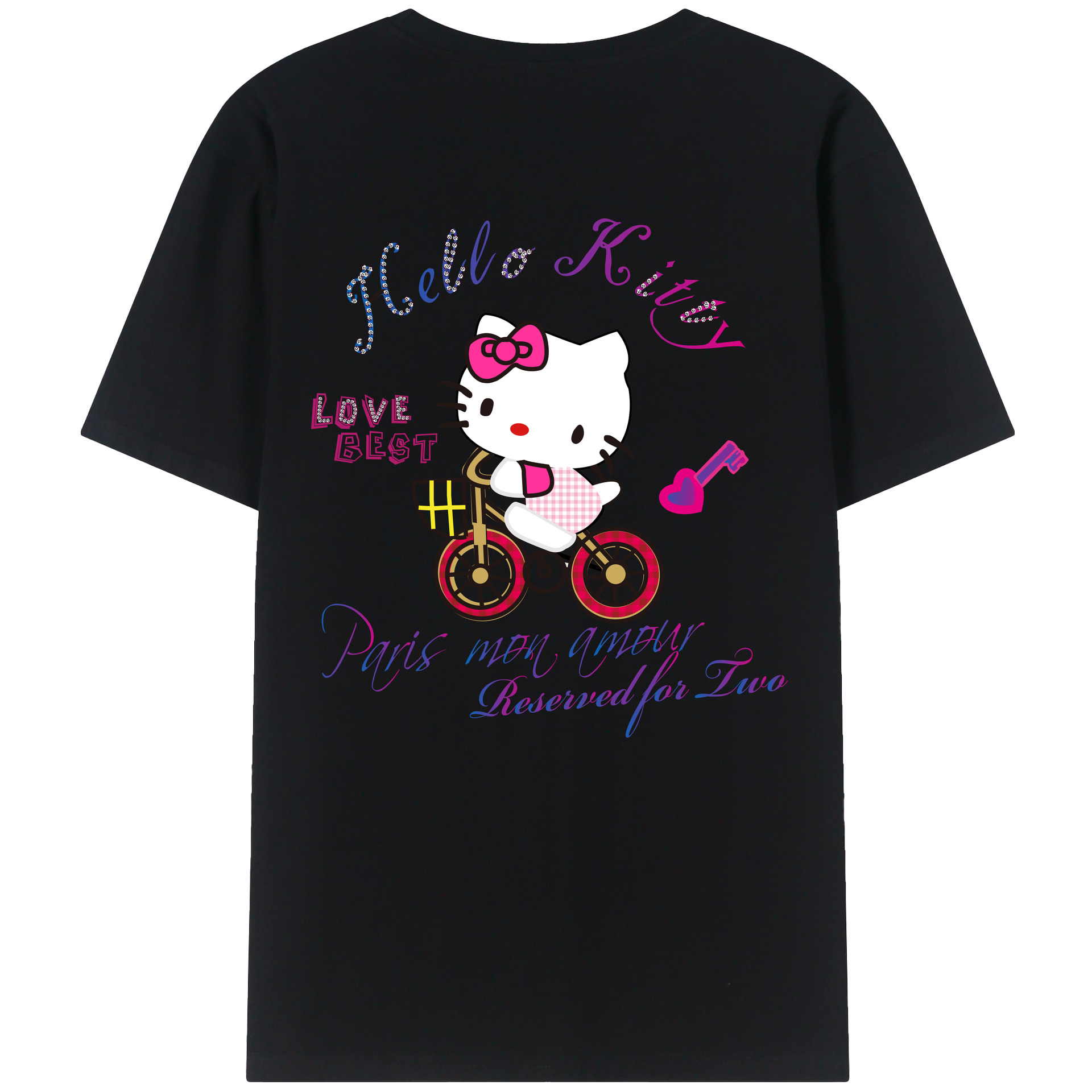 （画像用） Hello Kitty ハローキティ 綿100％ メンズ半袖Tシャツ（バックプリント） 通気性
