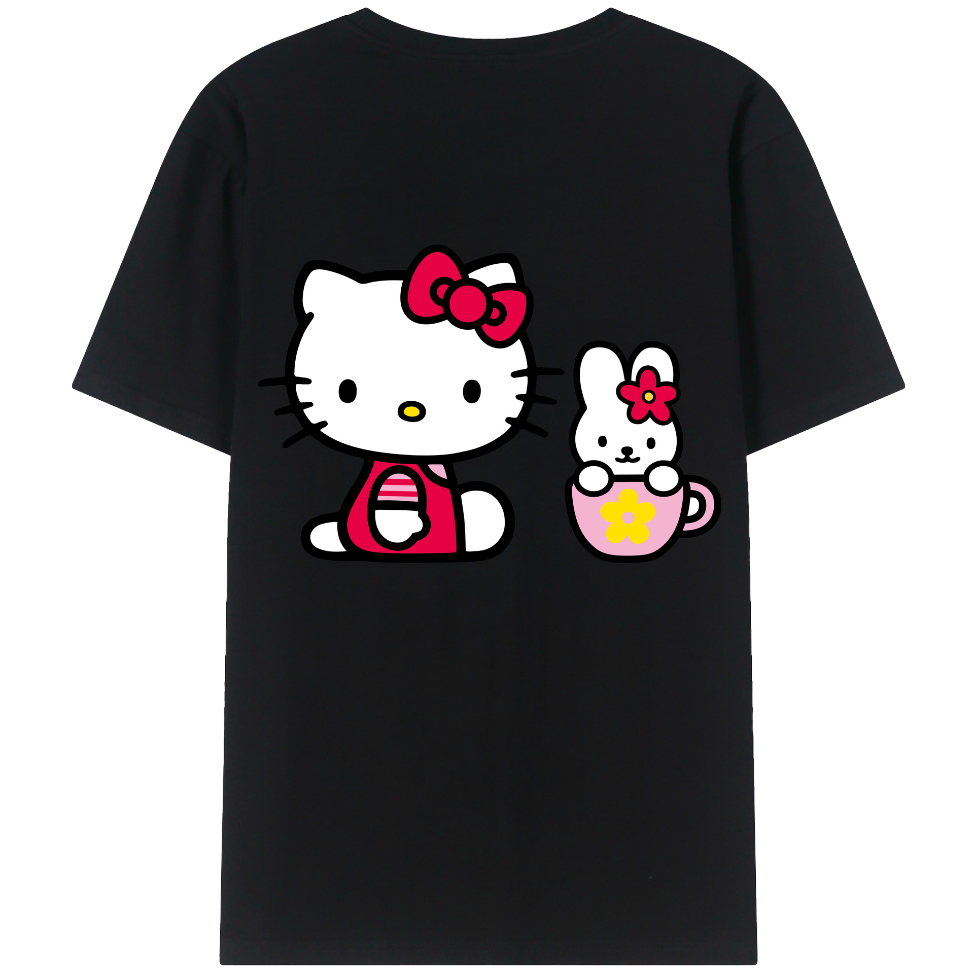 （画像用） Hello Kitty ハローキティ 綿100％ メンズ半袖Tシャツ（バックプリント） 通気性