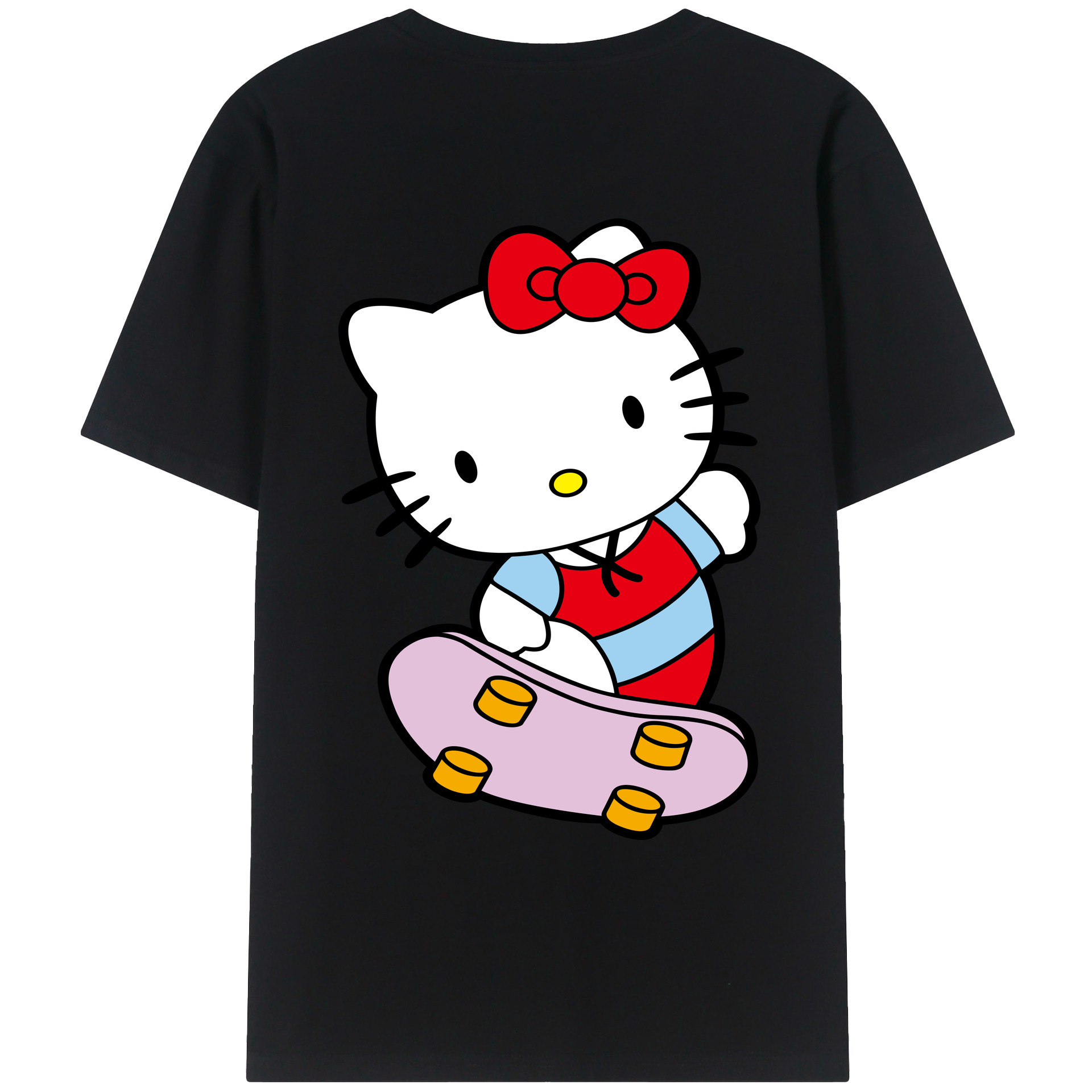 （画像用） Hello Kitty ハローキティ 綿100％ メンズ半袖Tシャツ（バックプリント） 通気性