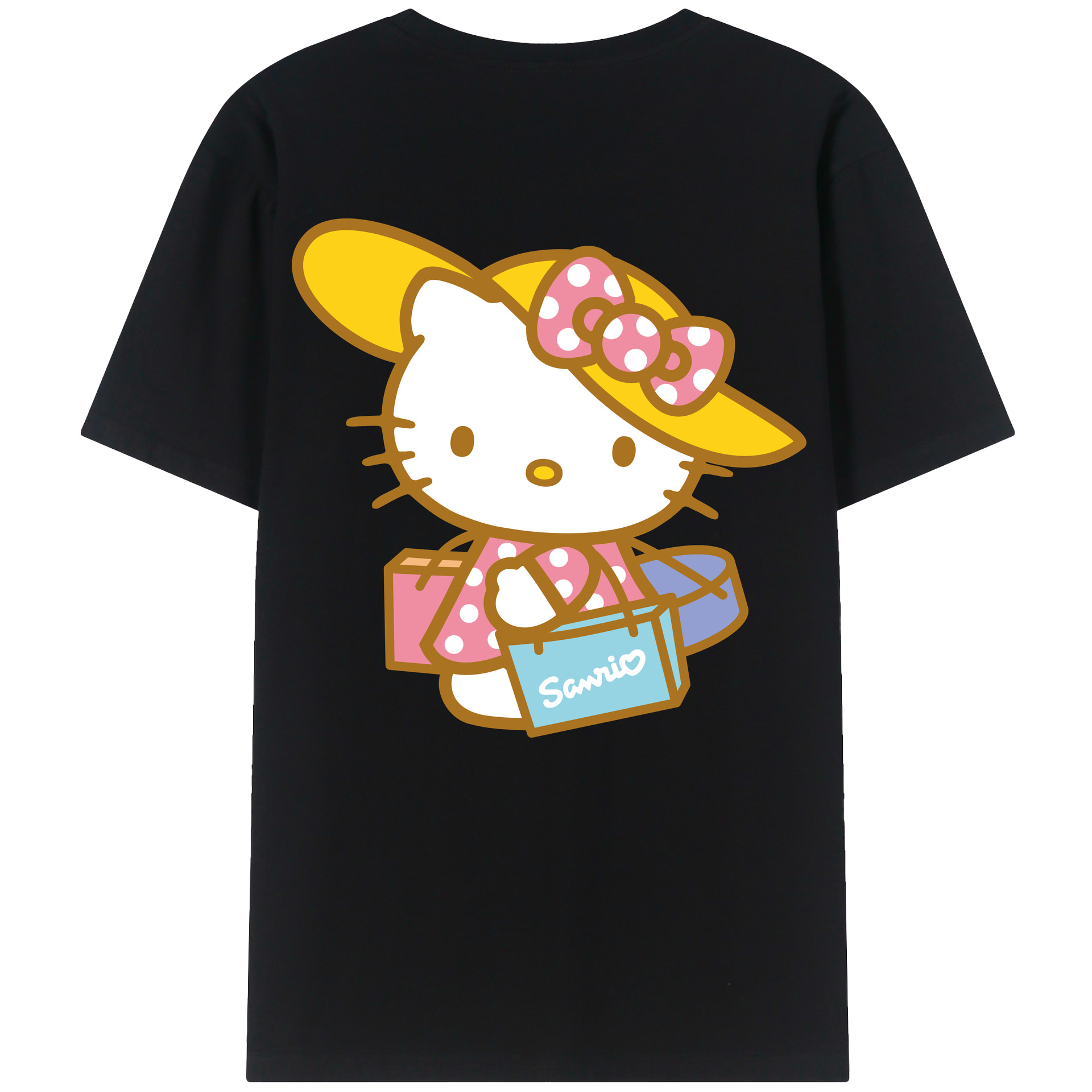 （画像用） Hello Kitty ハローキティ 綿100％ メンズ半袖Tシャツ（バックプリント） 通気性