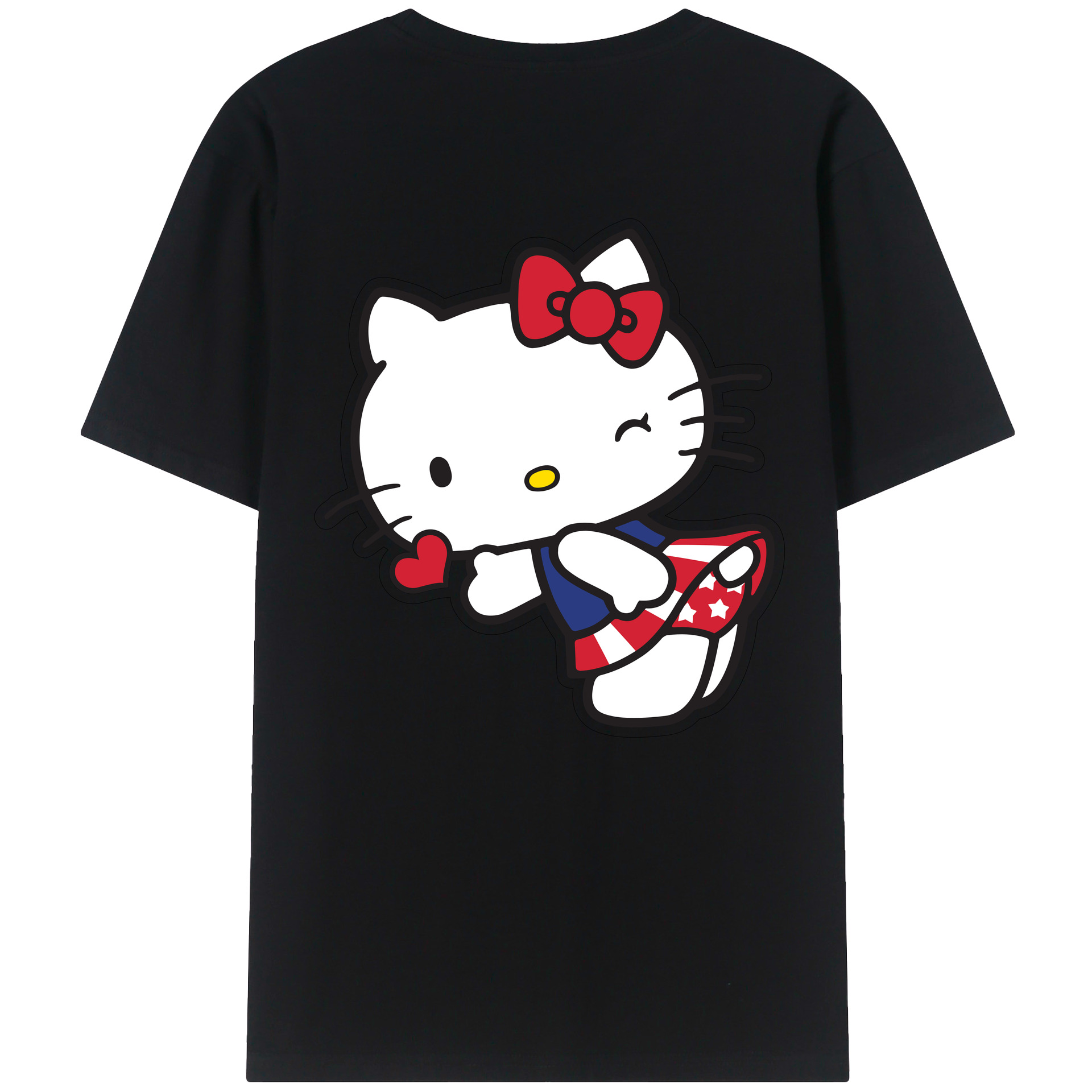（画像用） Hello Kitty ハローキティ 綿100％ メンズ半袖Tシャツ（バックプリント） 通気性