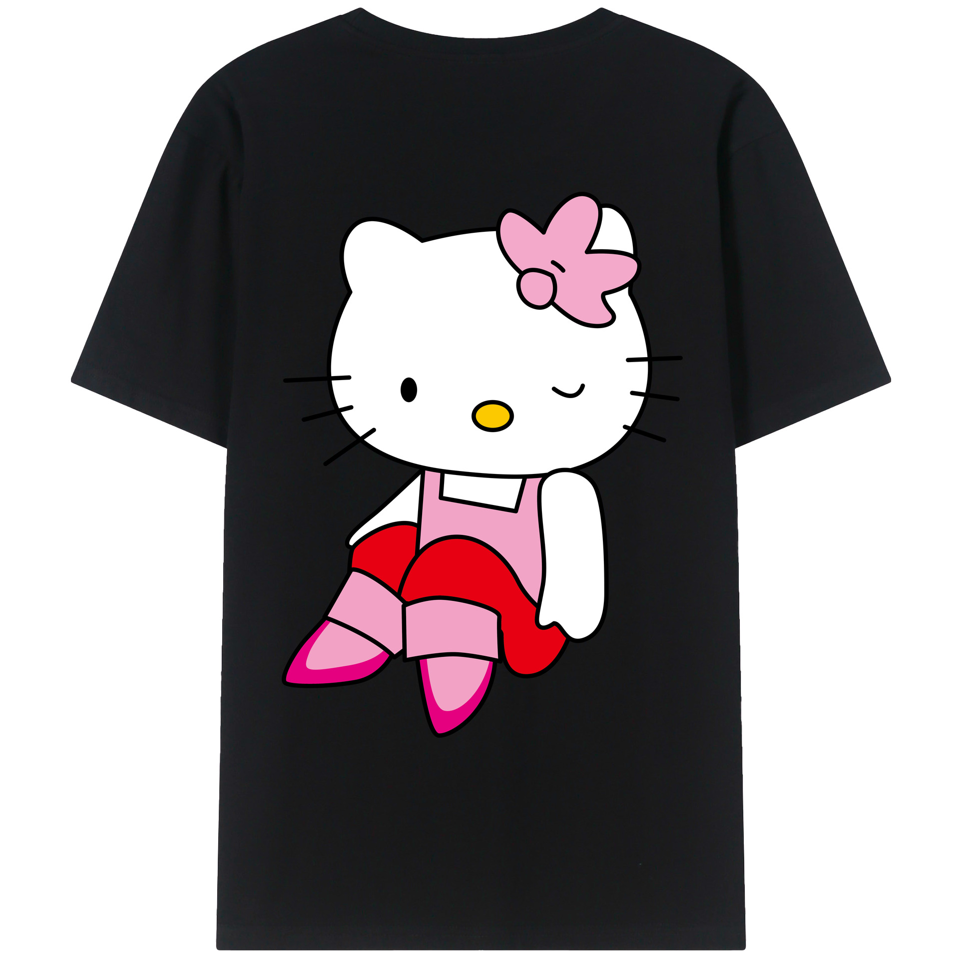 （画像用） Hello Kitty ハローキティ 綿100％ メンズ半袖Tシャツ（バックプリント） 通気性