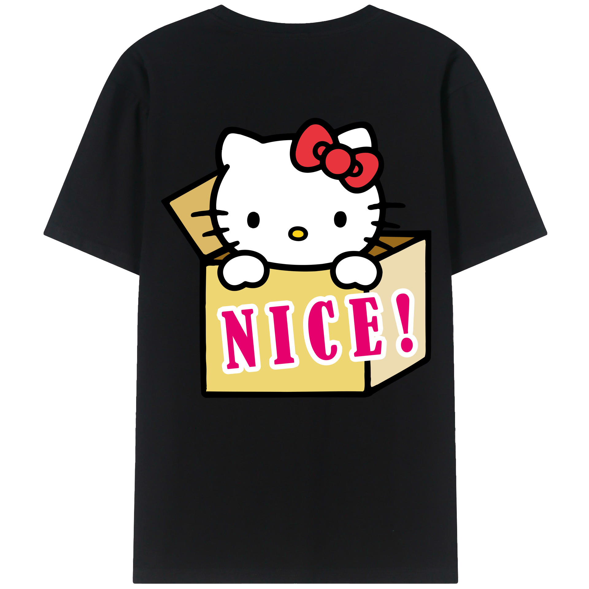 （画像用） Hello Kitty ハローキティ 綿100％ メンズ半袖Tシャツ（バックプリント） 通気性