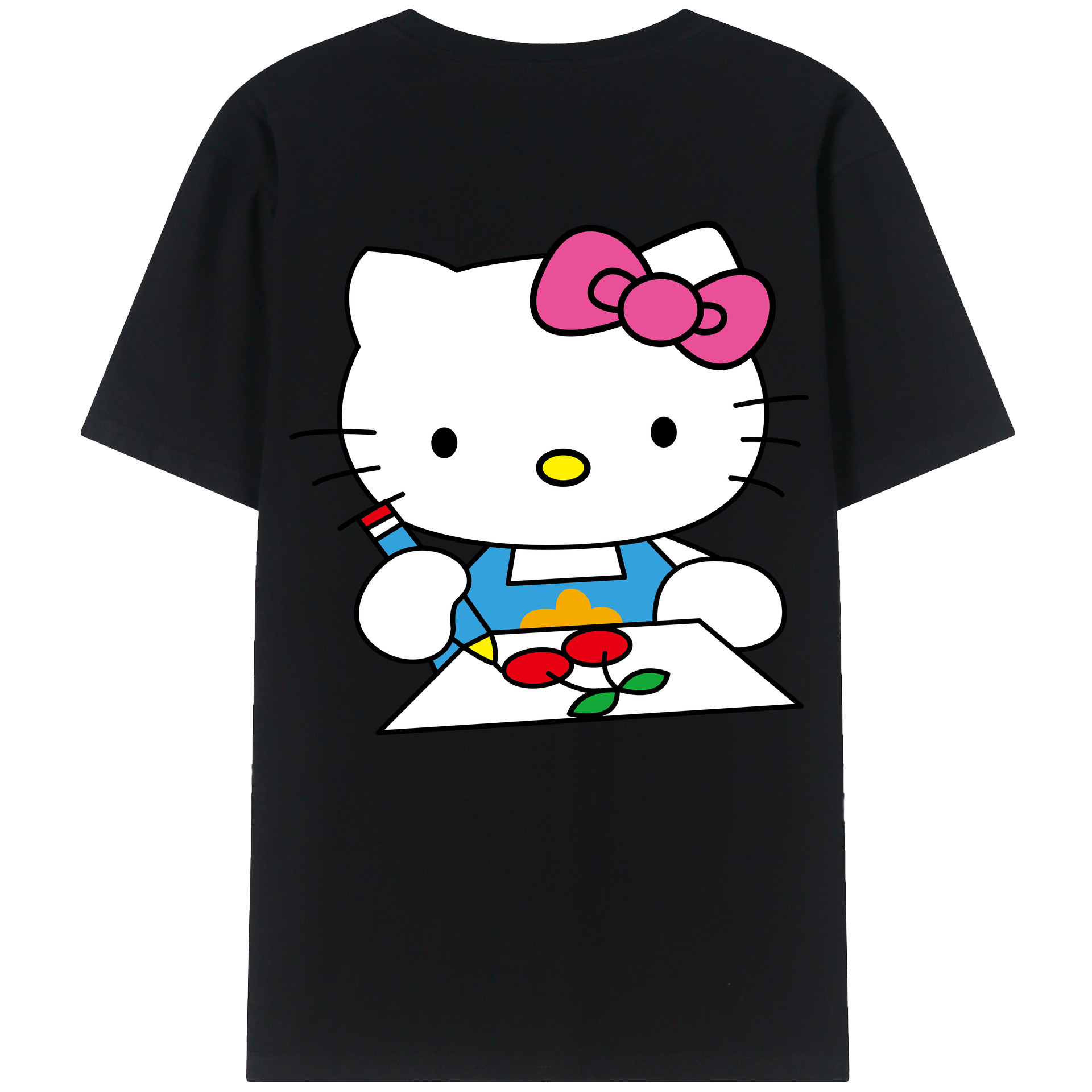 （画像用） Hello Kitty ハローキティ 綿100％ メンズ半袖Tシャツ（バックプリント） 通気性
