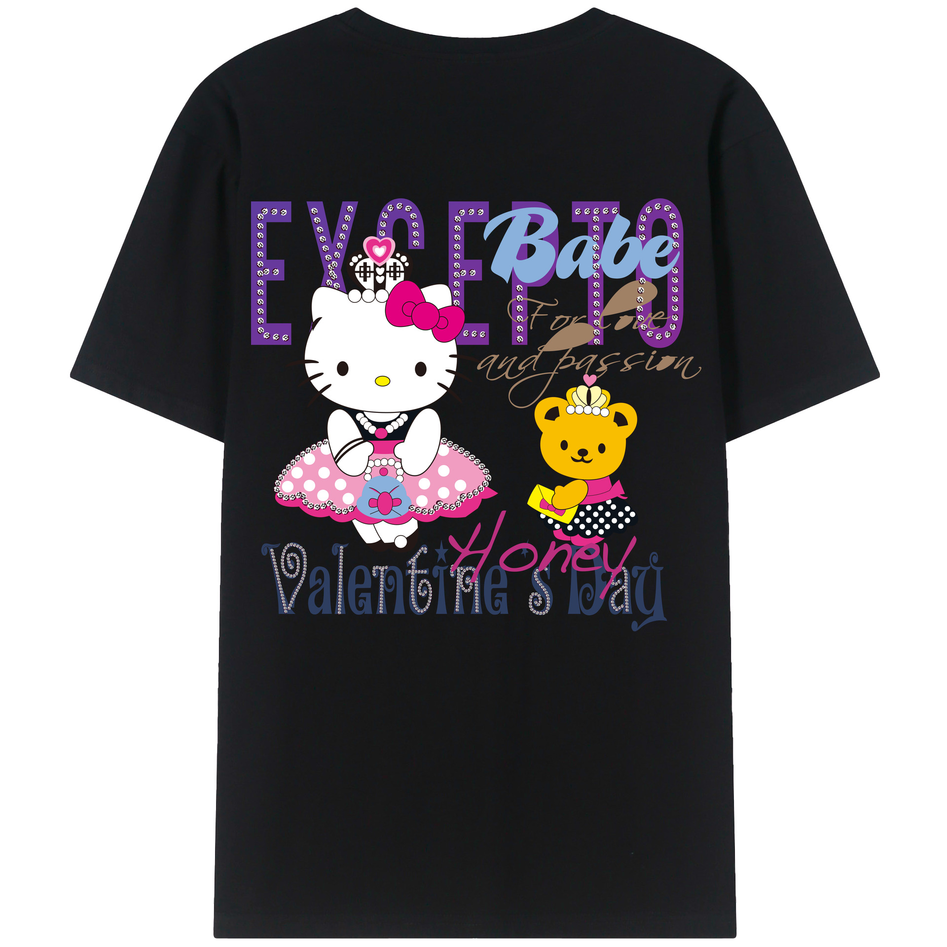 （画像用） Hello Kitty ハローキティ 綿100％ メンズ半袖Tシャツ（バックプリント） 通気性