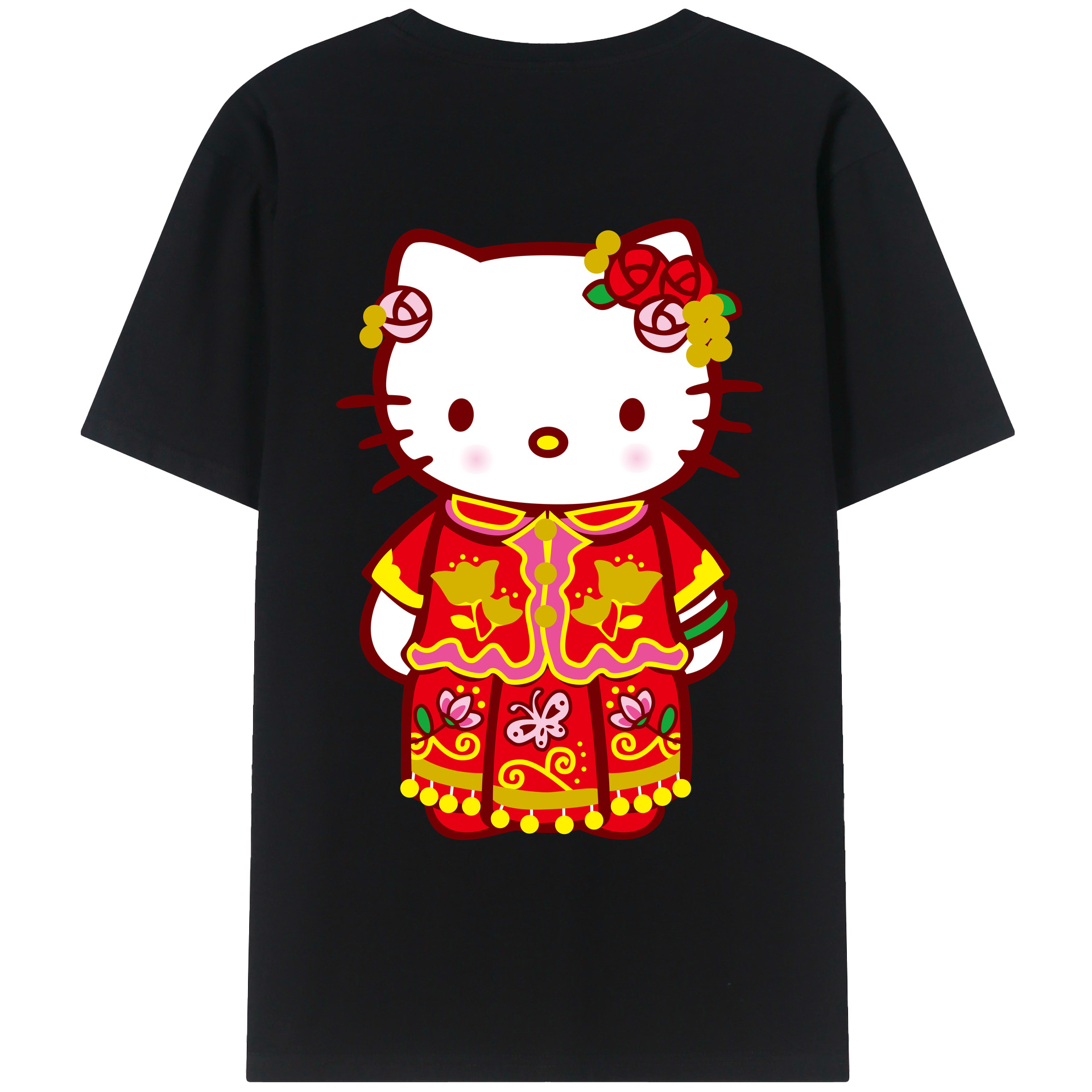 （画像用） Hello Kitty ハローキティ 綿100％ メンズ半袖Tシャツ（バックプリント） 通気性
