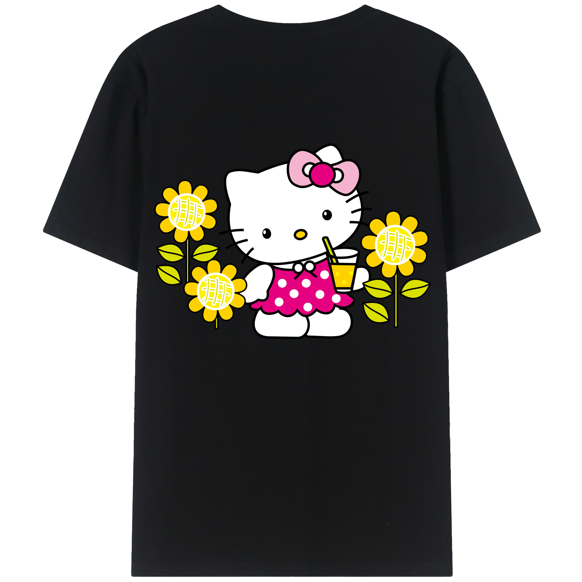 （画像用） Hello Kitty ハローキティ 綿100％ メンズ半袖Tシャツ（バックプリント） 通気性
