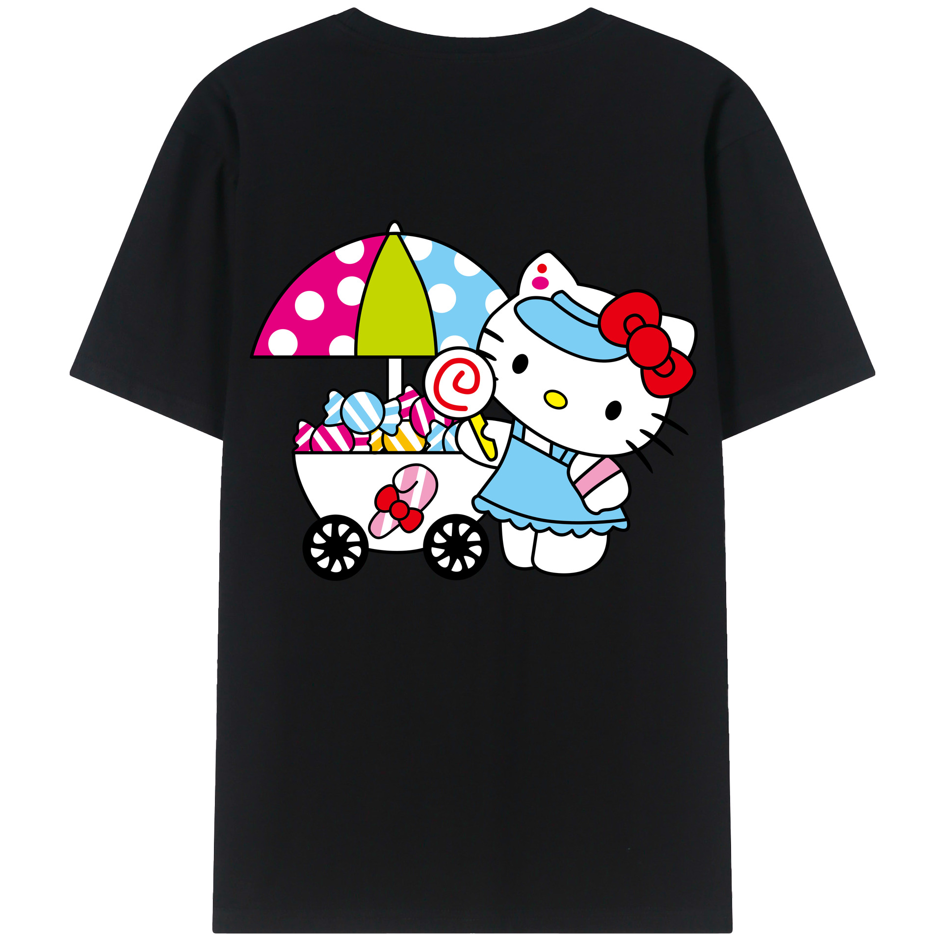 （画像用） Hello Kitty ハローキティ 綿100％ メンズ半袖Tシャツ（バックプリント） 通気性