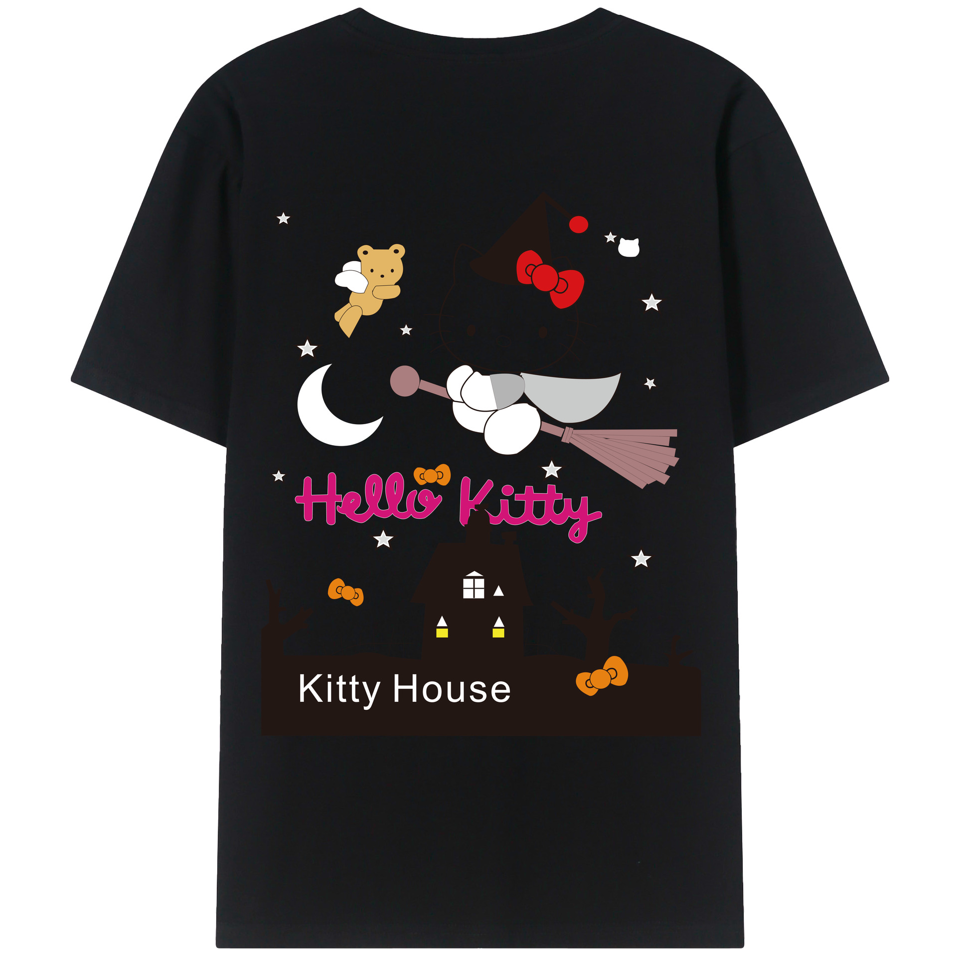 （画像用） Hello Kitty ハローキティ 綿100％ メンズ半袖Tシャツ（バックプリント） 通気性
