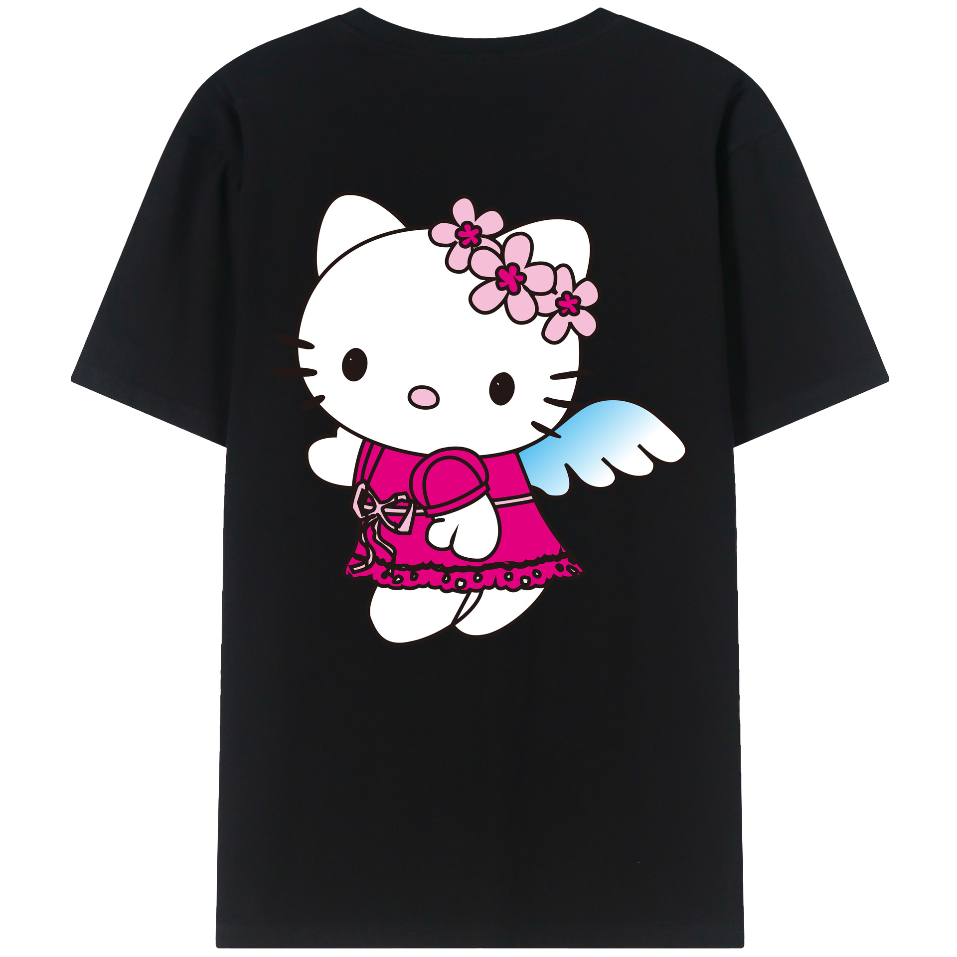 （画像用） Hello Kitty ハローキティ 綿100％ メンズ半袖Tシャツ（バックプリント） 通気性