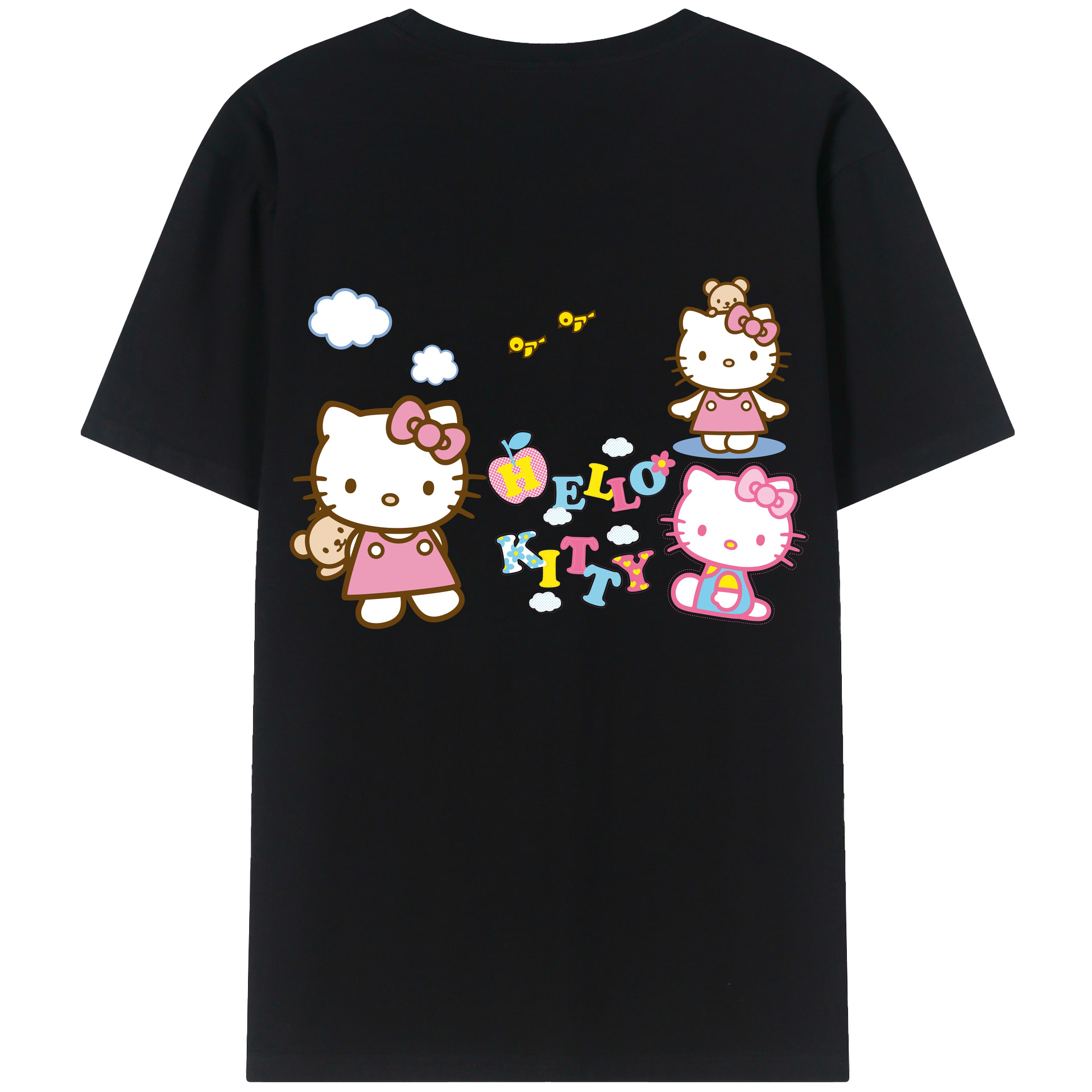 （画像用） Hello Kitty ハローキティ 綿100％ メンズ半袖Tシャツ（バックプリント） 通気性