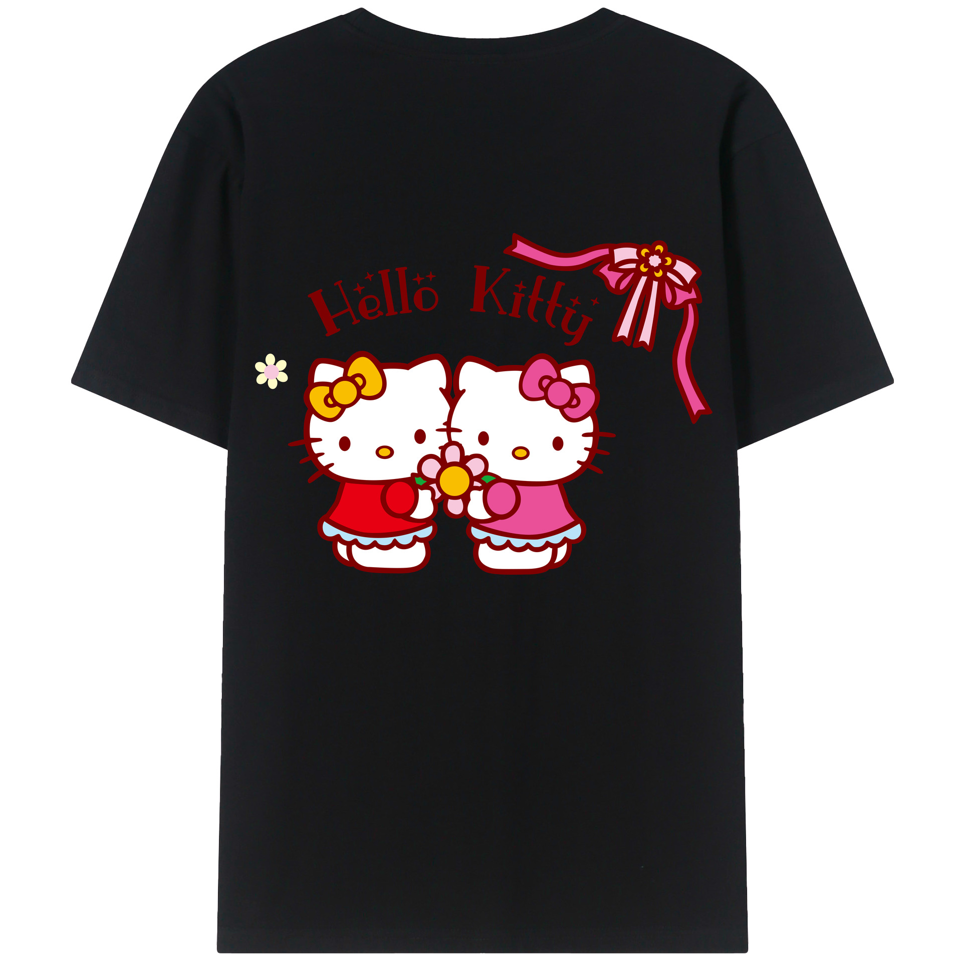 （画像用） Hello Kitty ハローキティ 綿100％ メンズ半袖Tシャツ（バックプリント） 通気性
