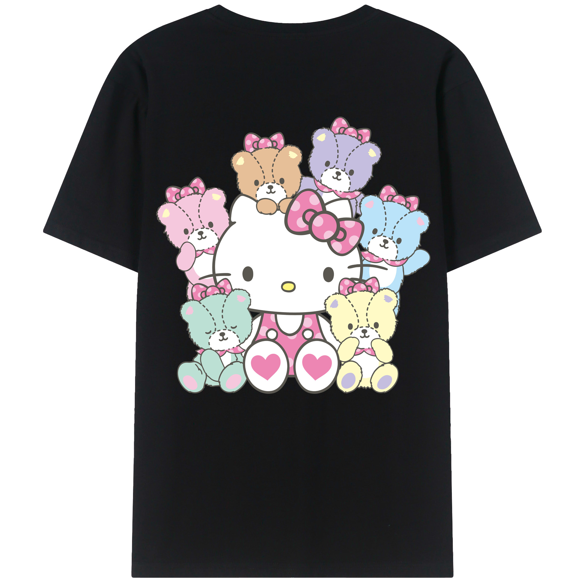 （画像用） Hello Kitty ハローキティ 綿100％ メンズ半袖Tシャツ（バックプリント） 通気性