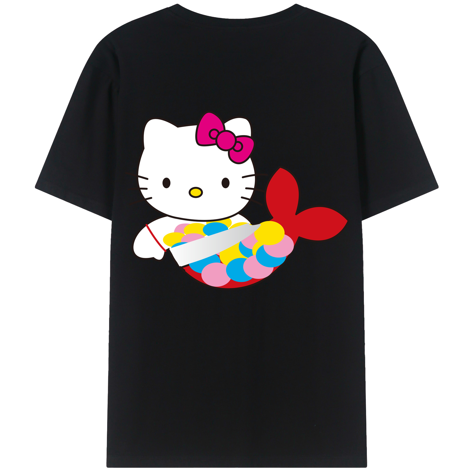 （画像用） Hello Kitty ハローキティ 綿100％ メンズ半袖Tシャツ（バックプリント） 通気性