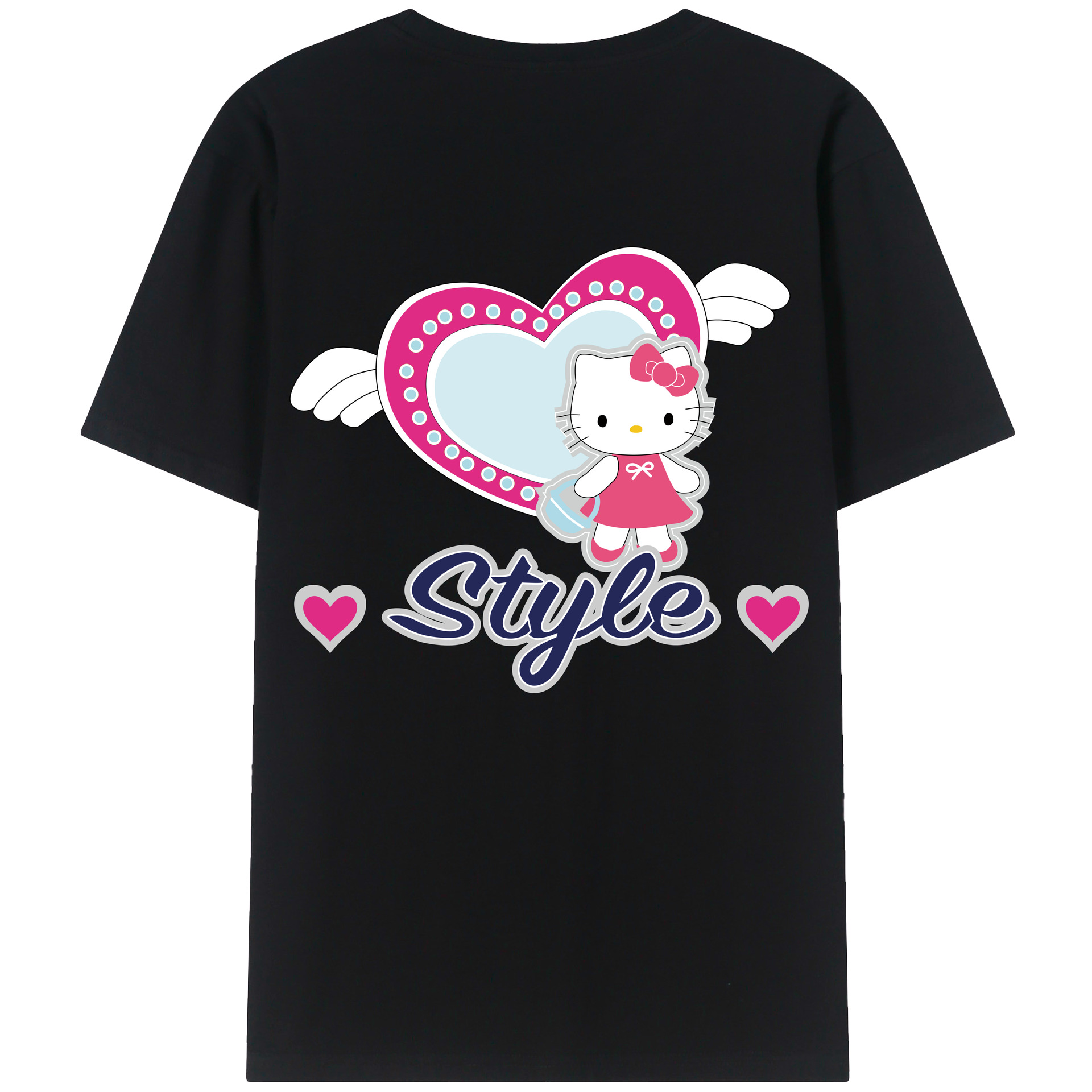 （画像用） Hello Kitty ハローキティ 綿100％ メンズ半袖Tシャツ（バックプリント） 通気性