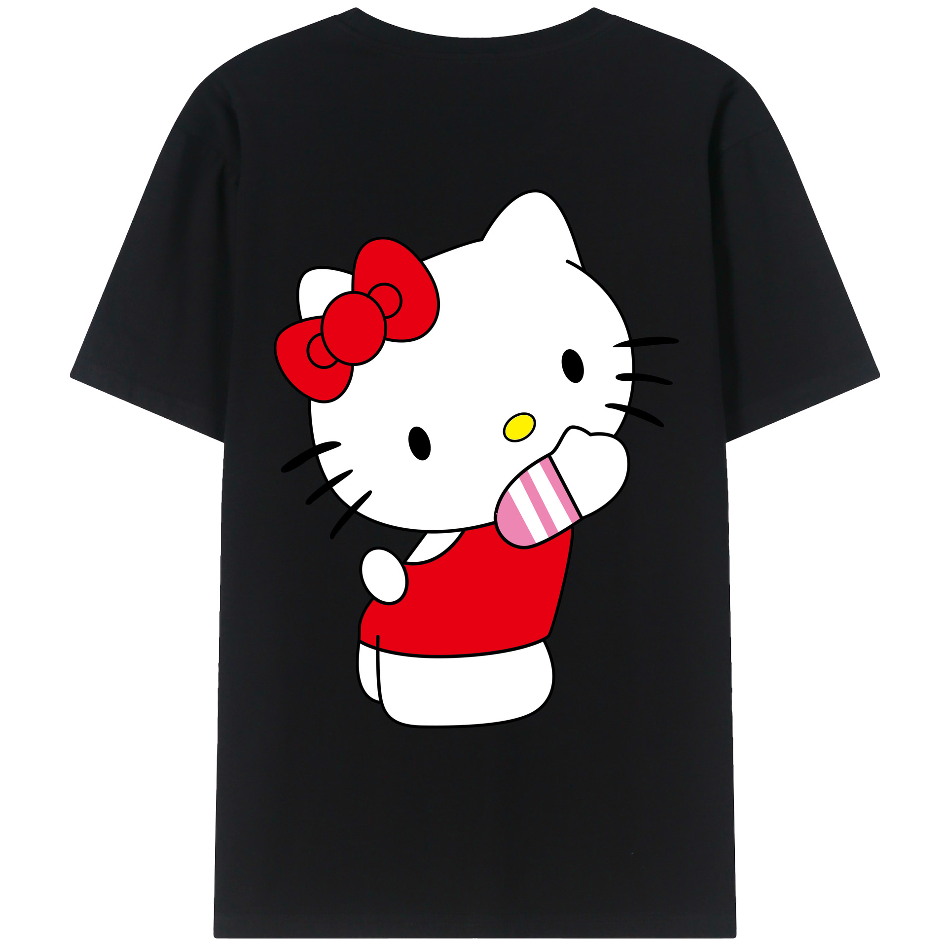 （画像用） Hello Kitty ハローキティ 綿100％ メンズ半袖Tシャツ（バックプリント） 通気性