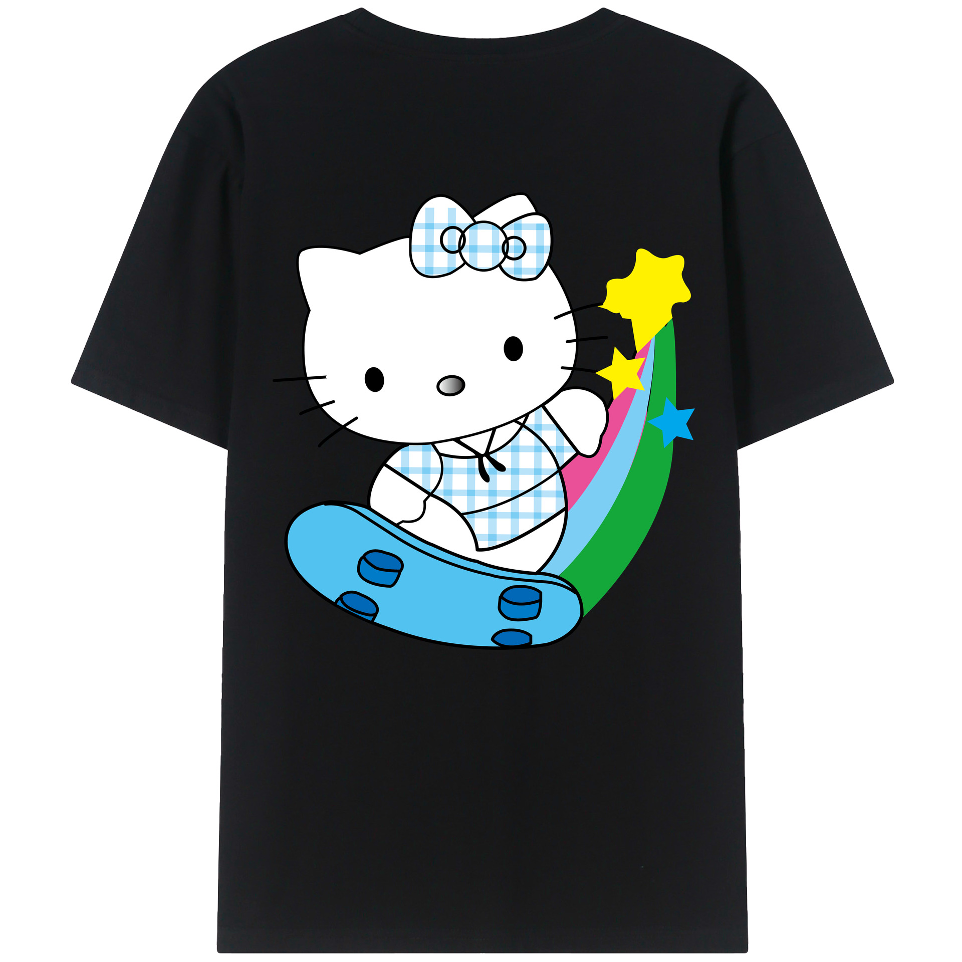 （画像用） Hello Kitty ハローキティ 綿100％ メンズ半袖Tシャツ（バックプリント） 通気性