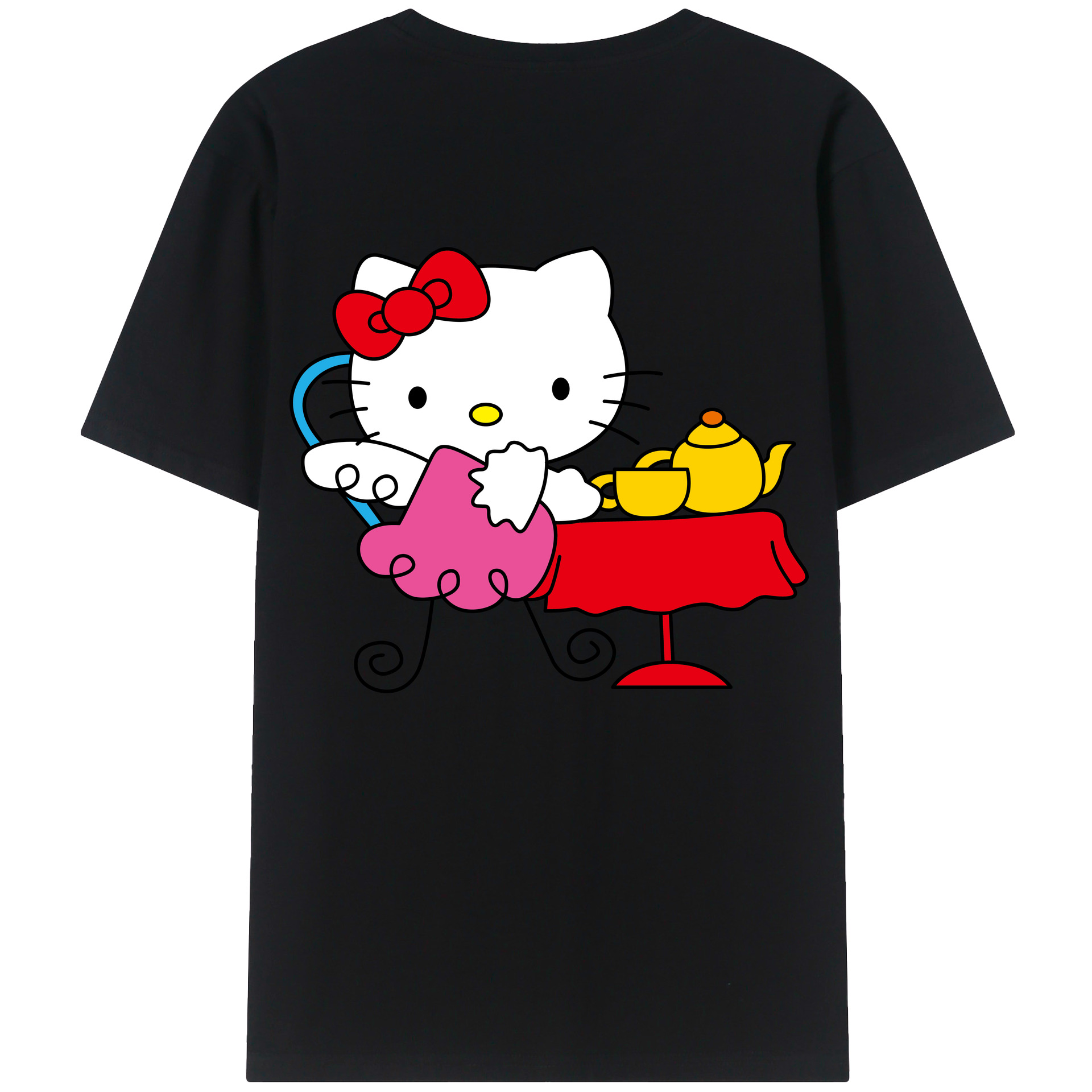 （画像用） Hello Kitty ハローキティ 綿100％ メンズ半袖Tシャツ（バックプリント） 通気性