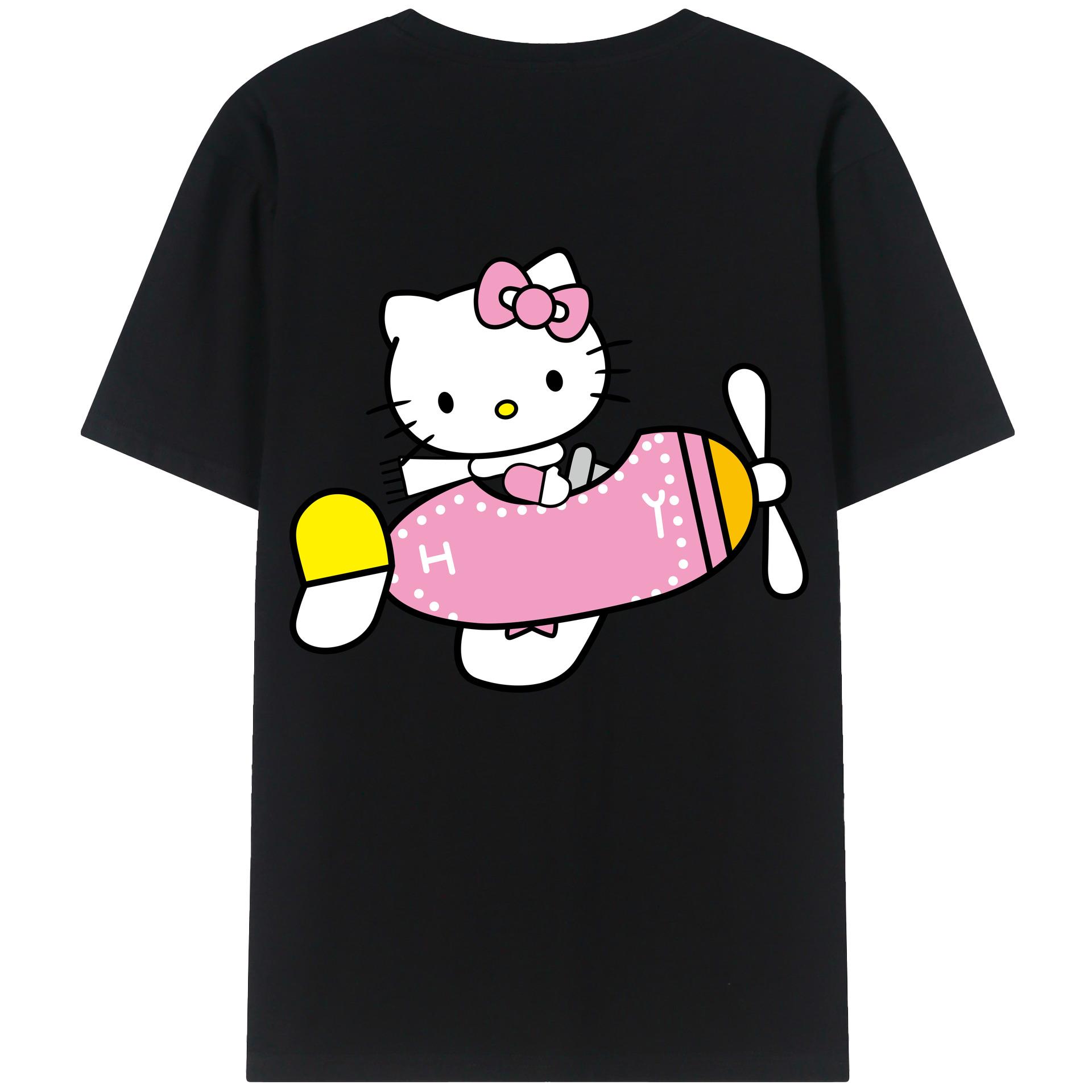 （画像用） Hello Kitty ハローキティ 綿100％ メンズ半袖Tシャツ（バックプリント） 通気性