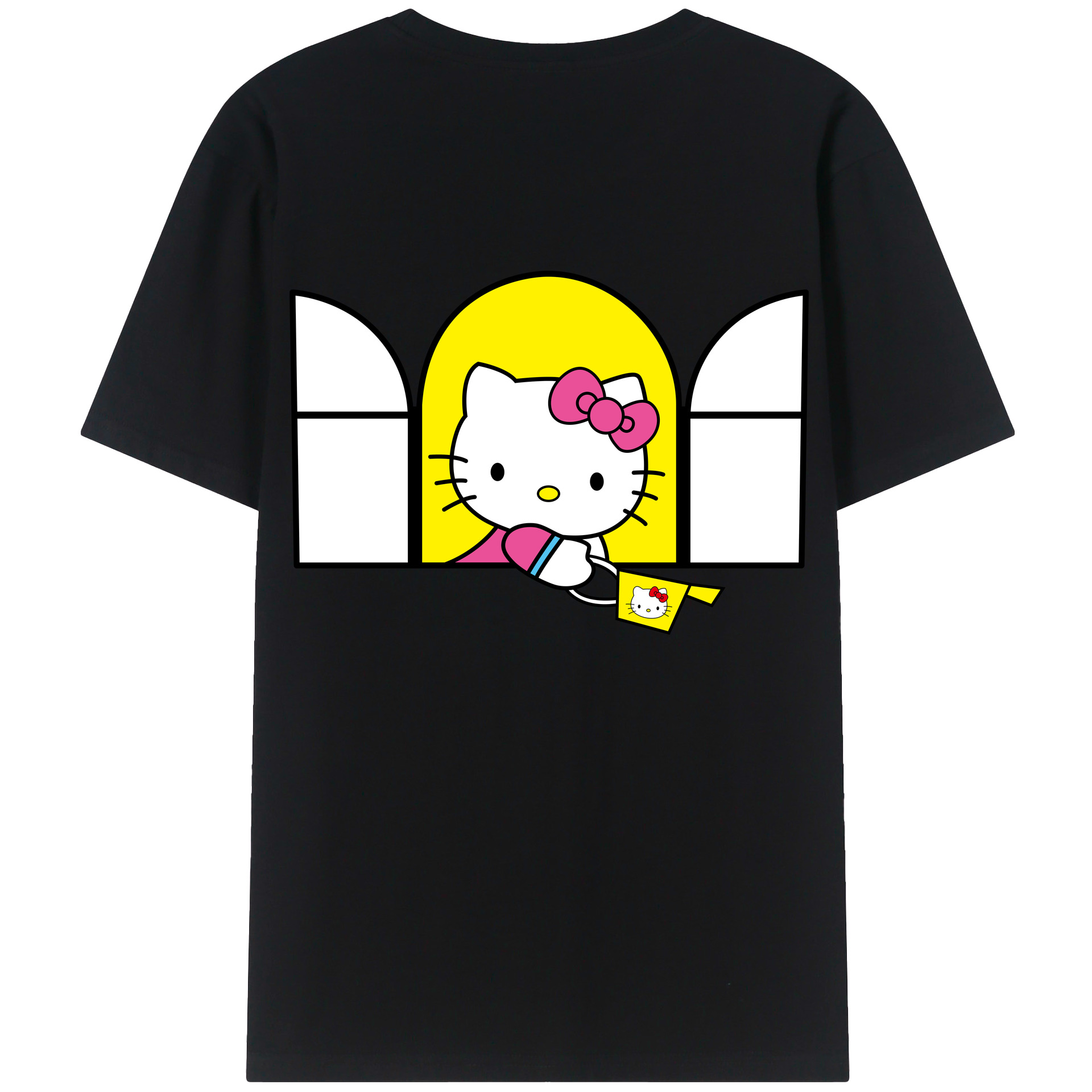 （画像用） Hello Kitty ハローキティ 綿100％ メンズ半袖Tシャツ（バックプリント） 通気性