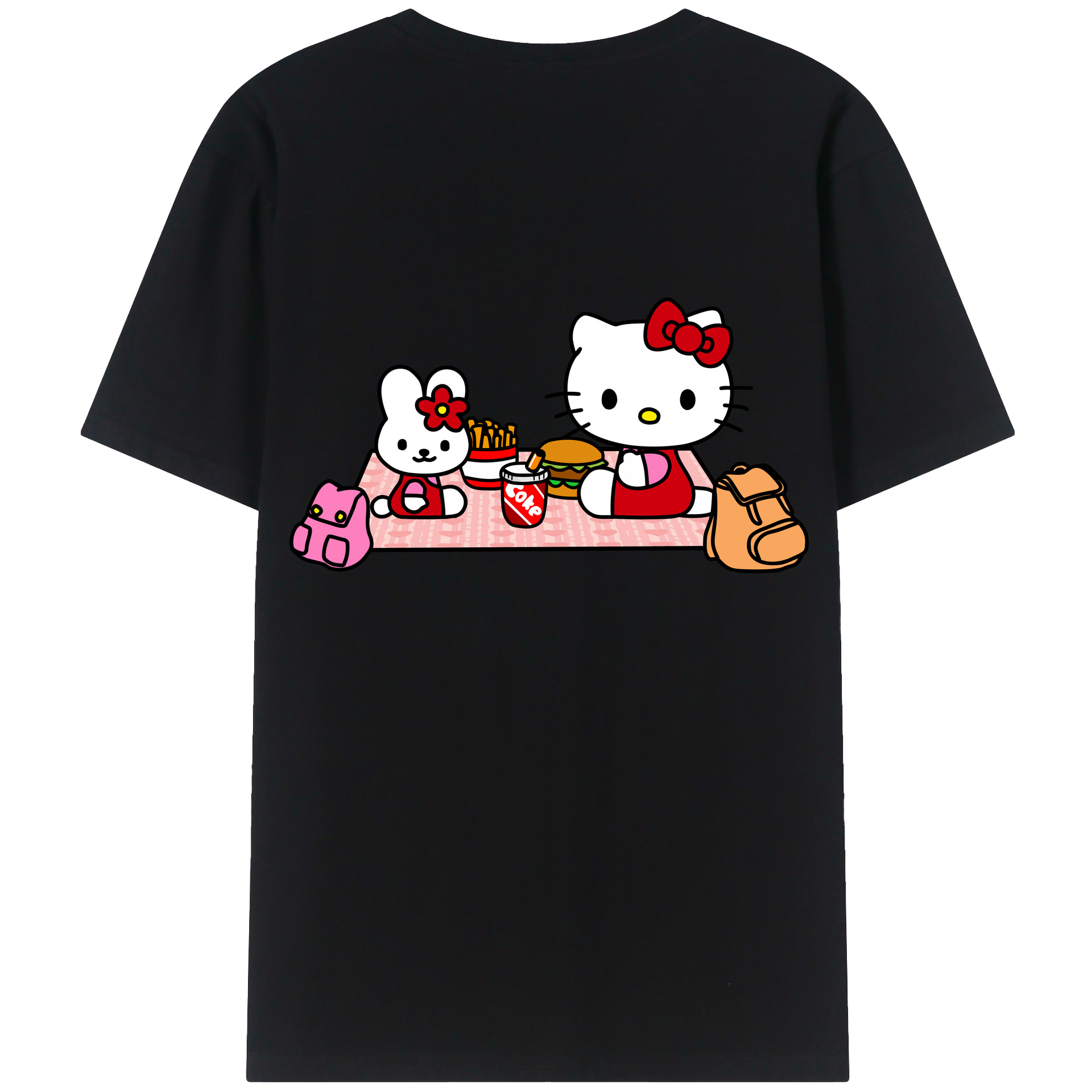 （画像用） Hello Kitty ハローキティ 綿100％ メンズ半袖Tシャツ（バックプリント） 通気性