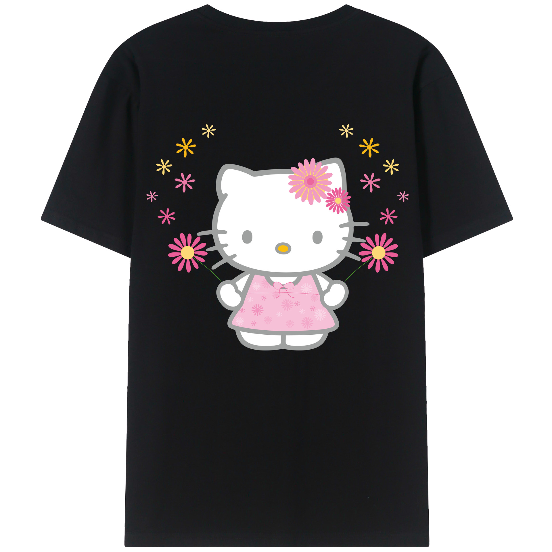 （画像用） Hello Kitty ハローキティ 綿100％ メンズ半袖Tシャツ（バックプリント） 通気性