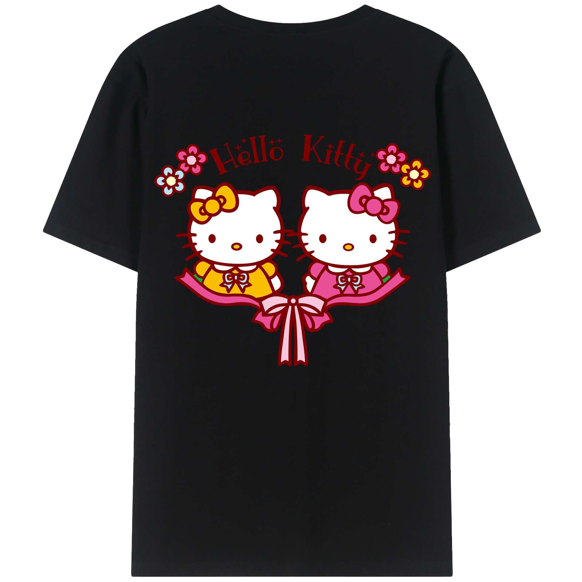 （画像用） Hello Kitty ハローキティ 綿100％ メンズ半袖Tシャツ（バックプリント） 通気性