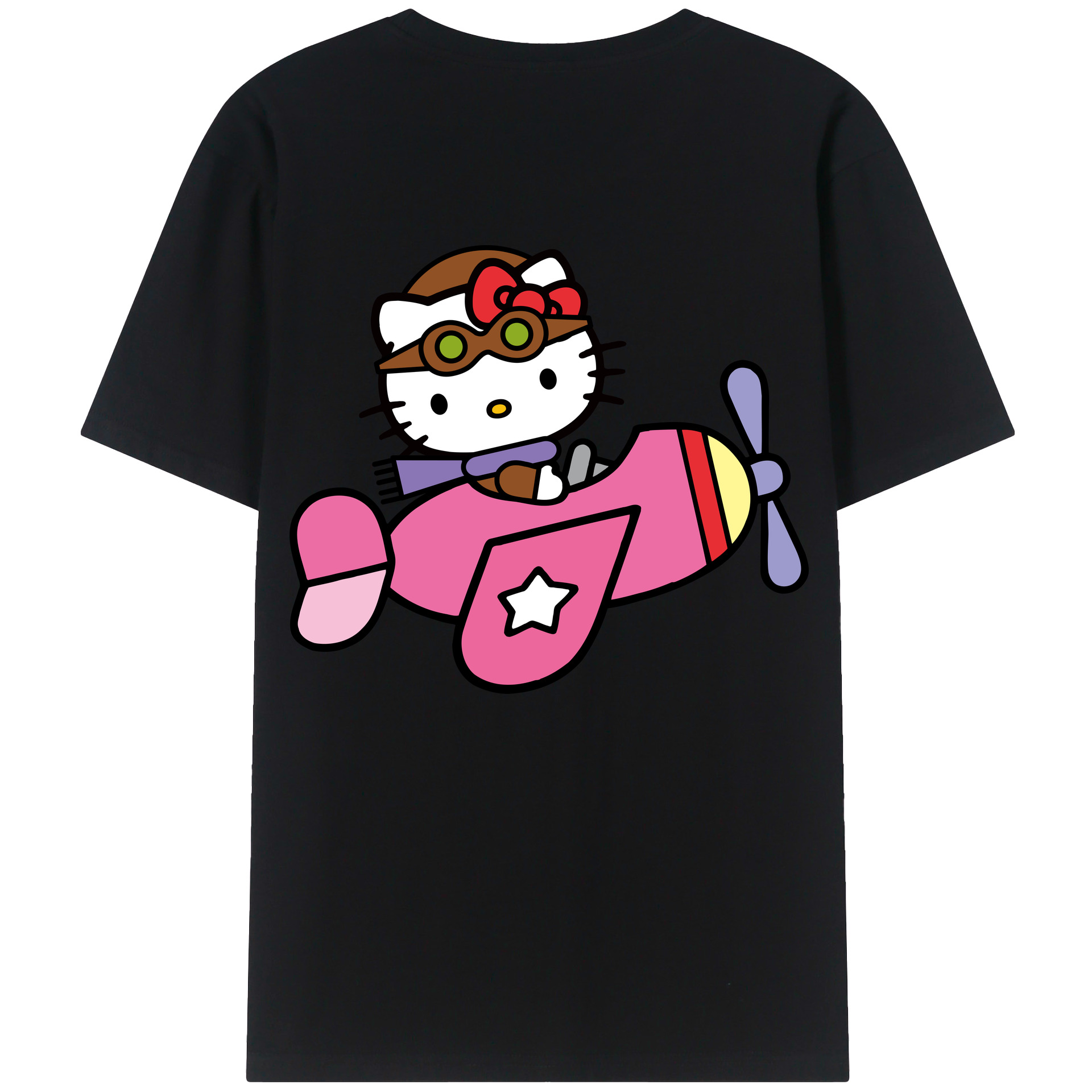 （画像用） Hello Kitty ハローキティ 綿100％ メンズ半袖Tシャツ（バックプリント） 通気性