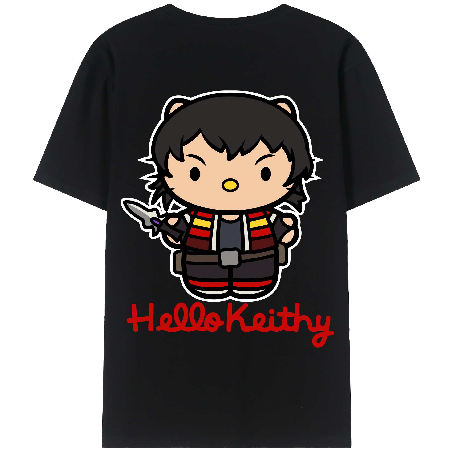 （画像用） Hello Kitty ハローキティ 綿100％ メンズ半袖Tシャツ（バックプリント） 通気性