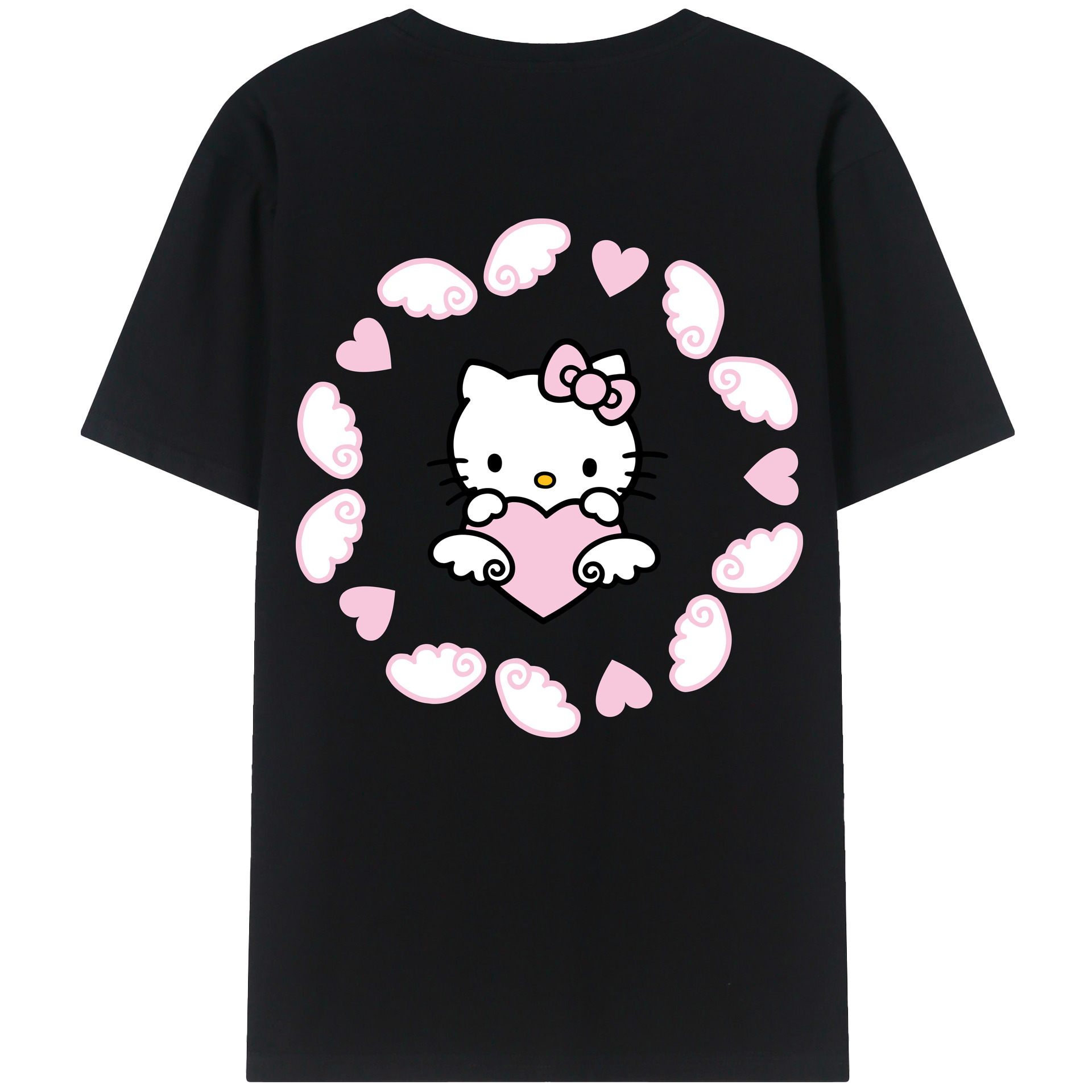 （画像用） Hello Kitty ハローキティ 綿100％ メンズ半袖Tシャツ（バックプリント） 通気性