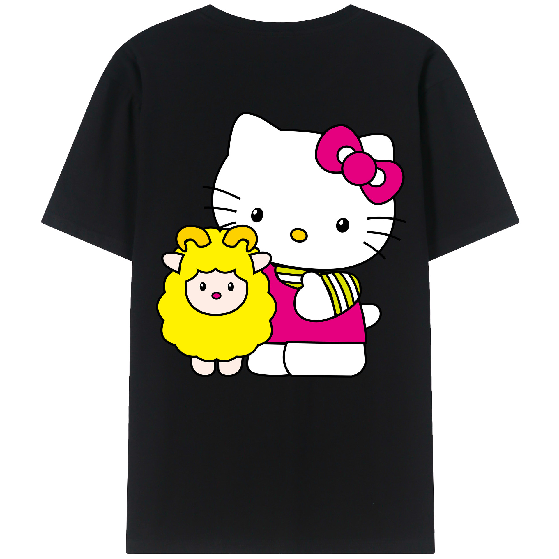 （画像用） Hello Kitty ハローキティ 綿100％ メンズ半袖Tシャツ（バックプリント） 通気性
