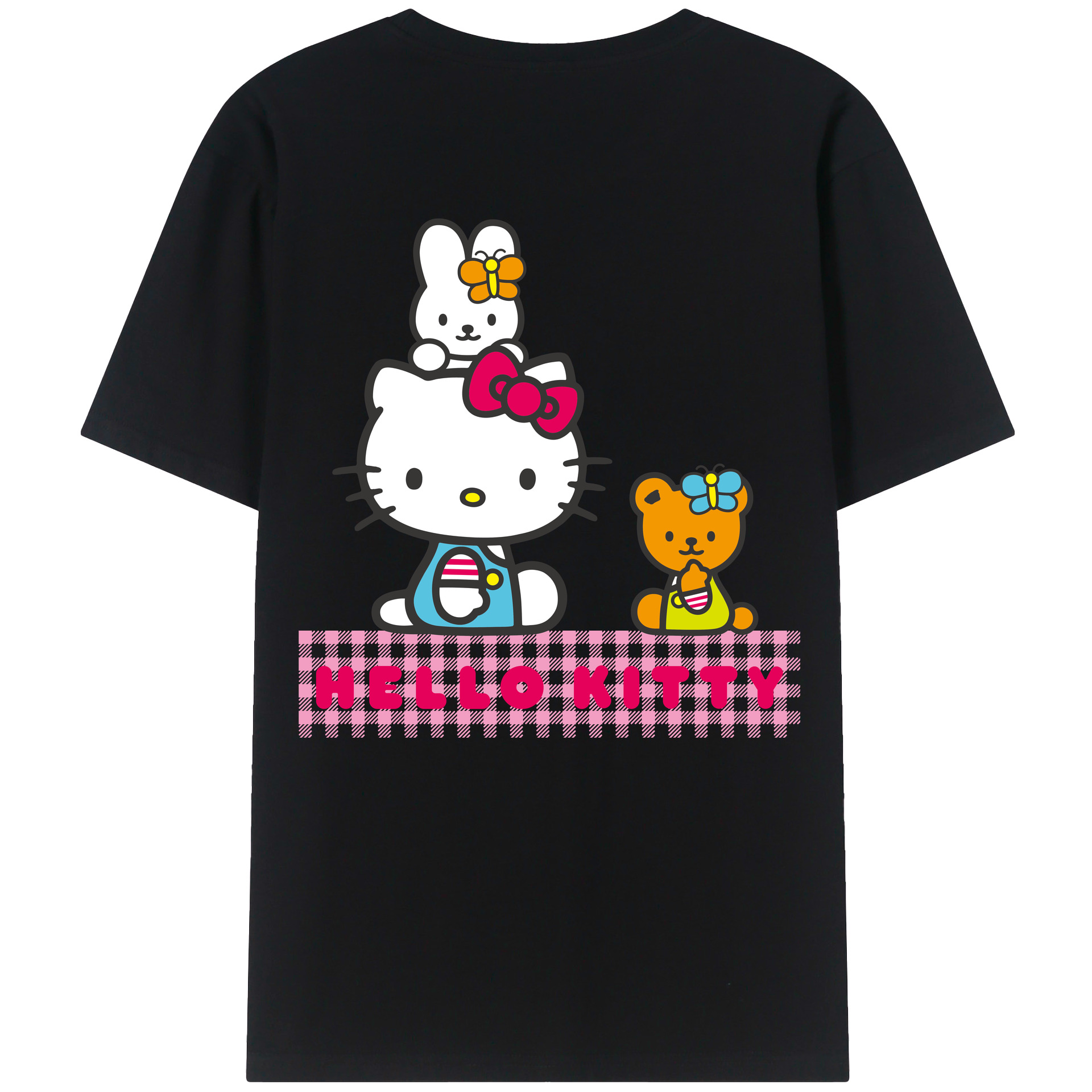 （画像用） Hello Kitty ハローキティ 綿100％ メンズ半袖Tシャツ（バックプリント） 通気性